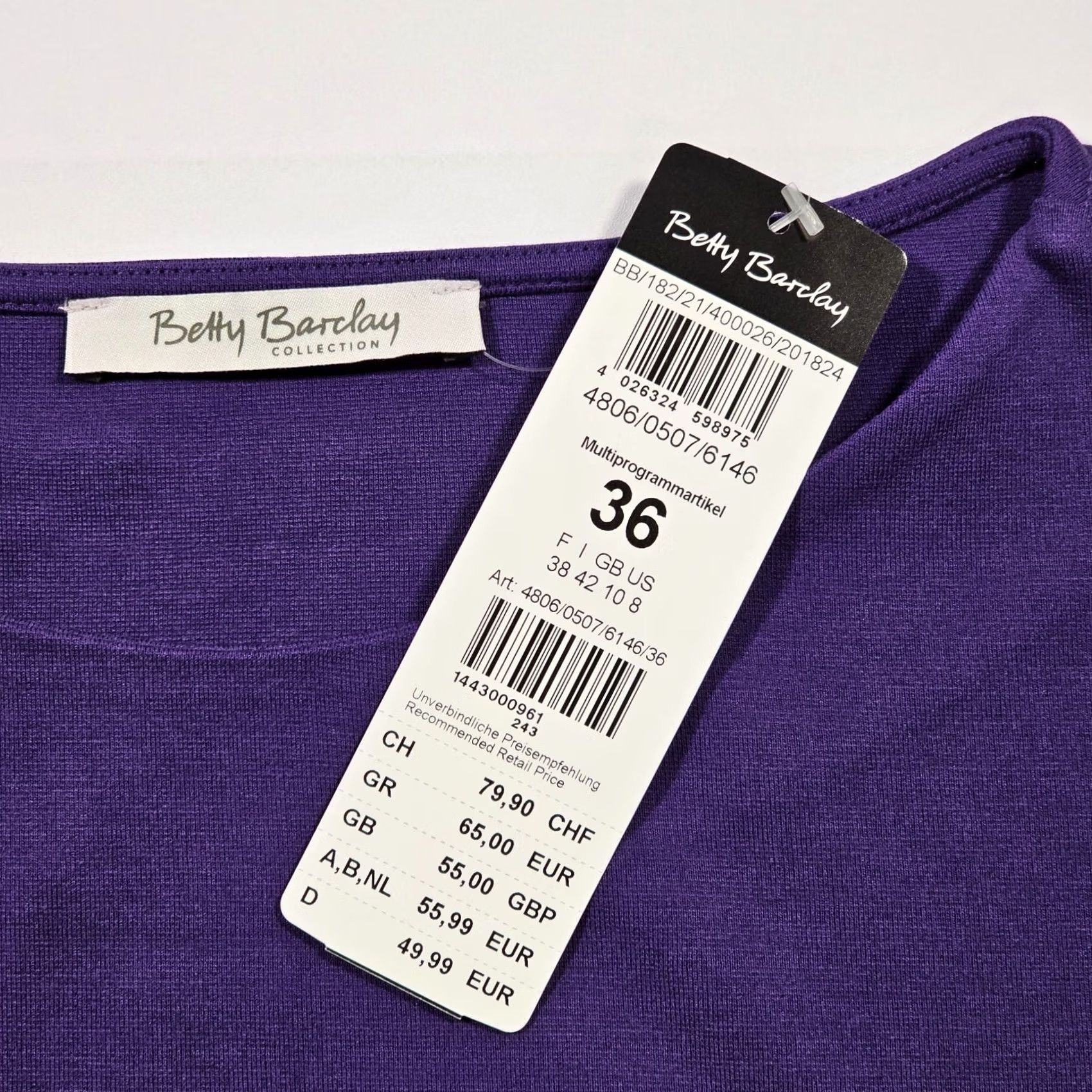 Vintage Betty Barclay Womens Jumper Purple 10 UK Short Sleeve Round Neck Top Ladies Size L / US 10 / IT 46 - 3 Thumbnail