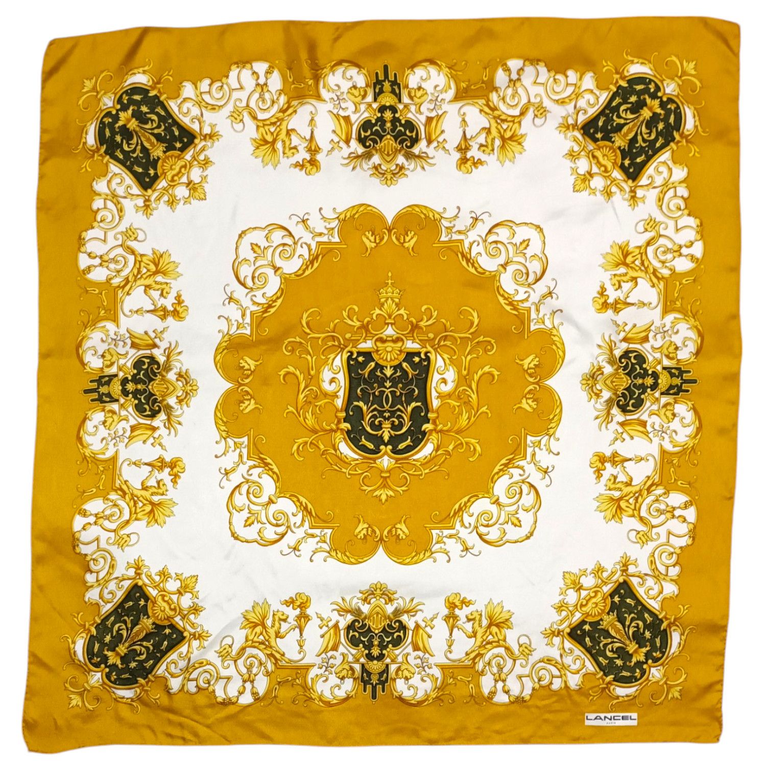 Lancel LANCEL Paris Victorian Baroque Gold Vintage Silk Scarf Size ONE SIZE - 1 Thumbnail