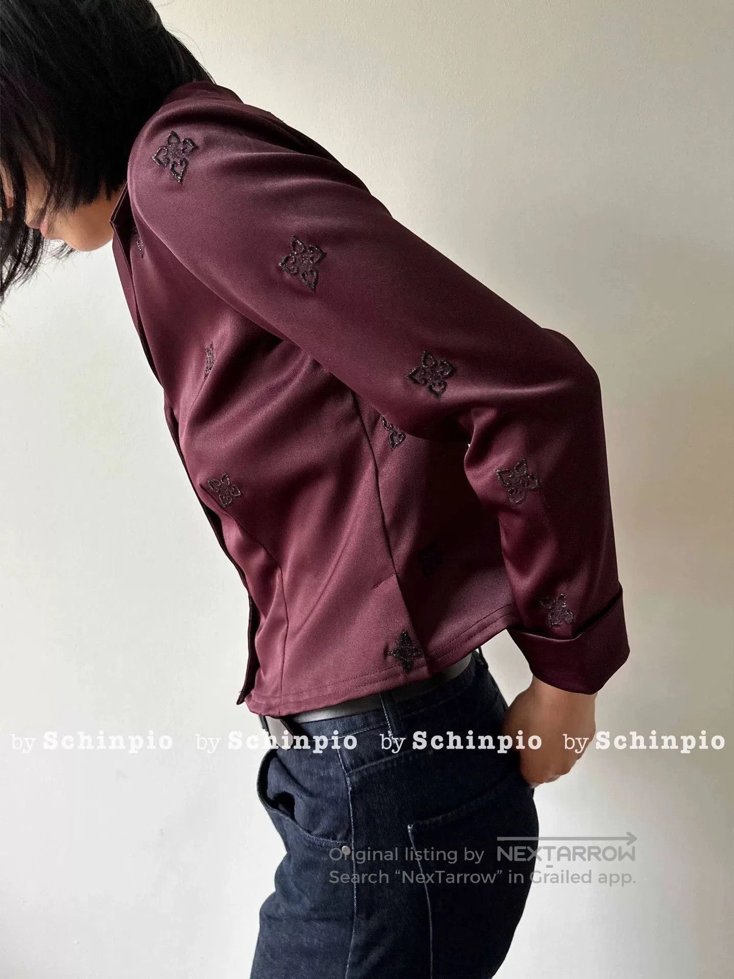 Saint Laurent Paris Yves Saint Laurent Burgundy Embroidered Shirt Jacket. Size S / US 4 / IT 40 - 8 Thumbnail