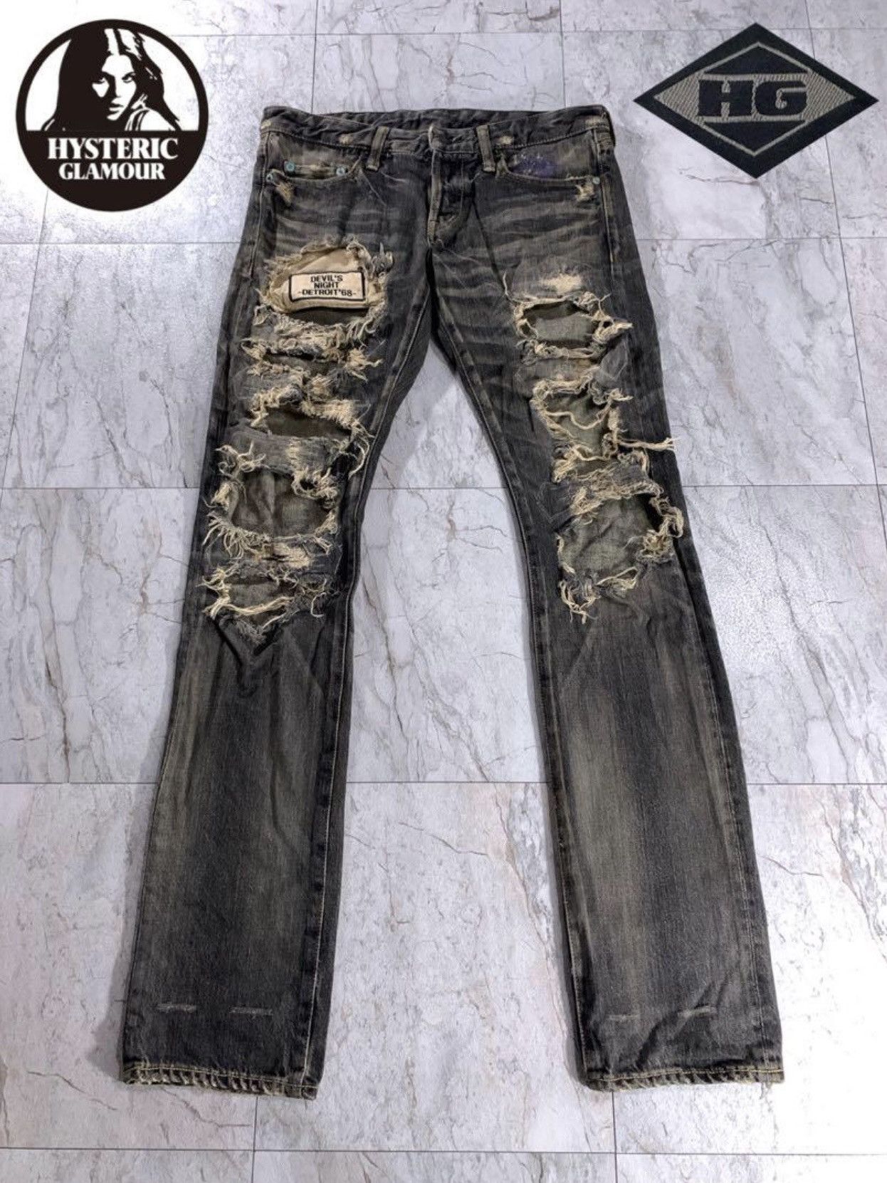 image of Hysteric Glamour Crash Denim “Devil’S Night Detroit ‘68” in Black, Men's (Size 32)