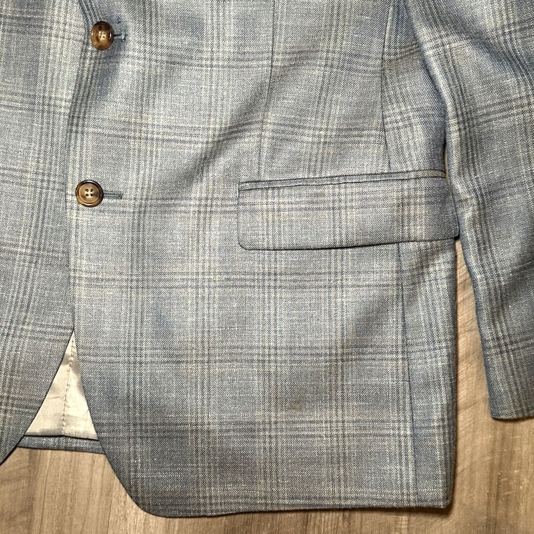 Ralph Lauren Ralph Lauren Blazer Men 44R Wool Silk Linen 2 Piece Wool Silk Linen Blue Gray Plaid Blazer Sport Jacket - 44R Size 44R - 6 Thumbnail