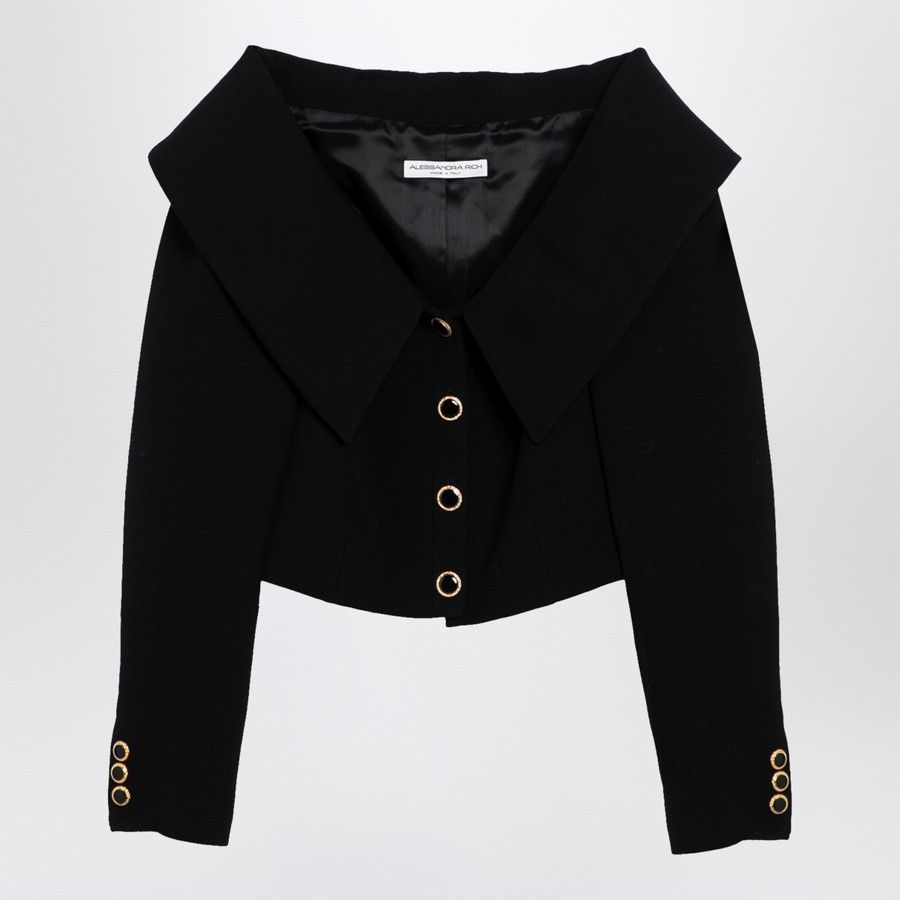 Alessandra Rich o1d2blof0724 Wool Jacket in Black Size S / US 4 / IT 40 - 1 Thumbnail