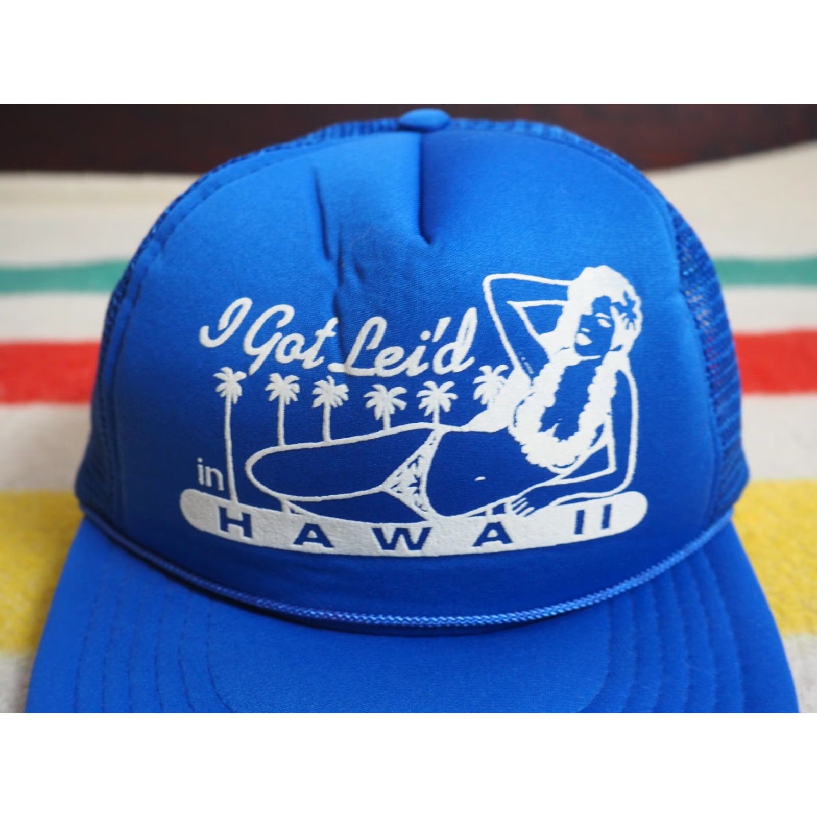 Vintage VTG 80s 90s Hawaiian Headwear Lei'd Blue Surf Joke Beach Trucker Snapback Hat Size ONE SIZE - 3 Thumbnail