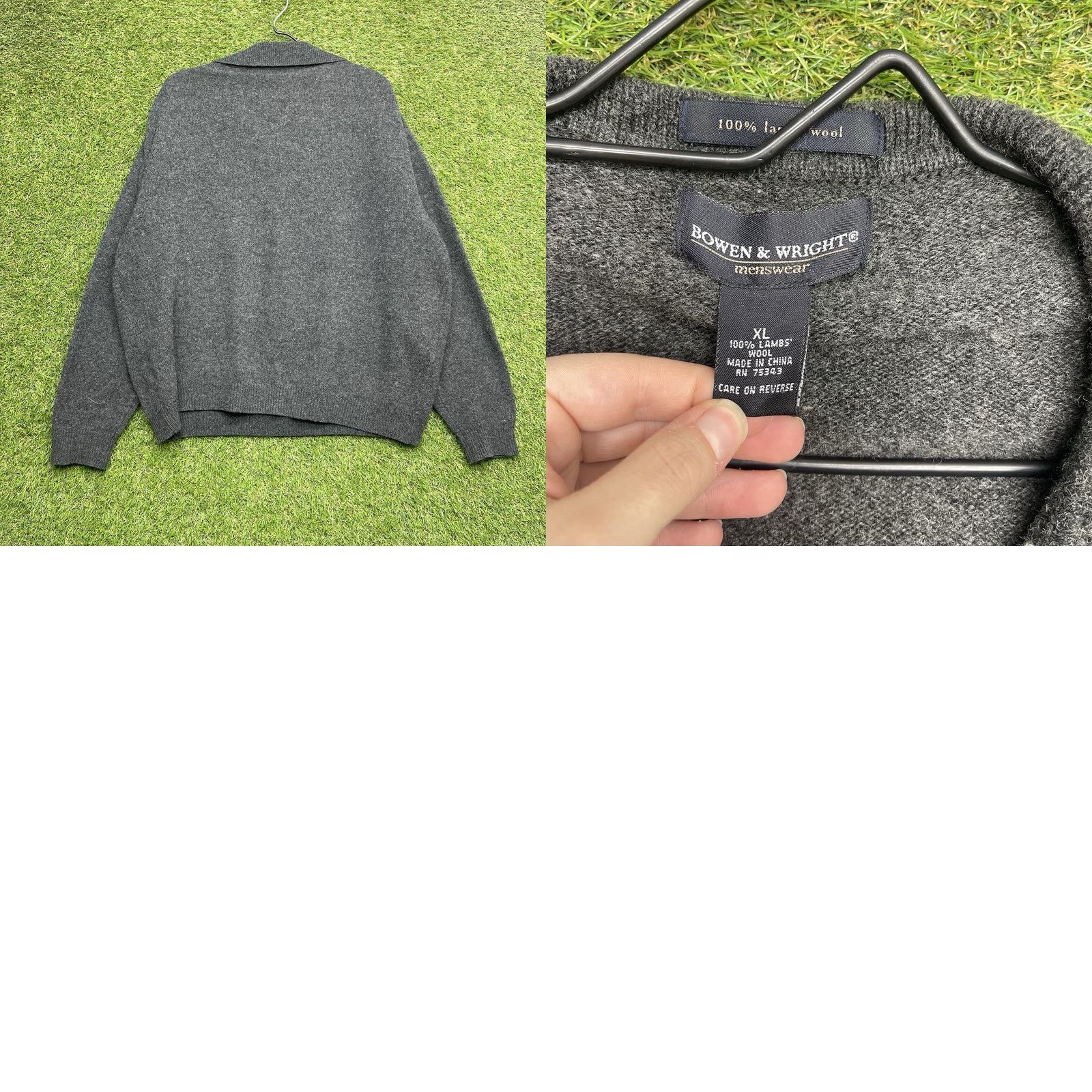 Vintage Bowen & Wright Mens XL Heather Raglan Knit Argyle Wool Sweater Crew Neck 90s Pullover Grey Knit Shirt? Size US XL / EU 56 / 4 - 8 Thumbnail