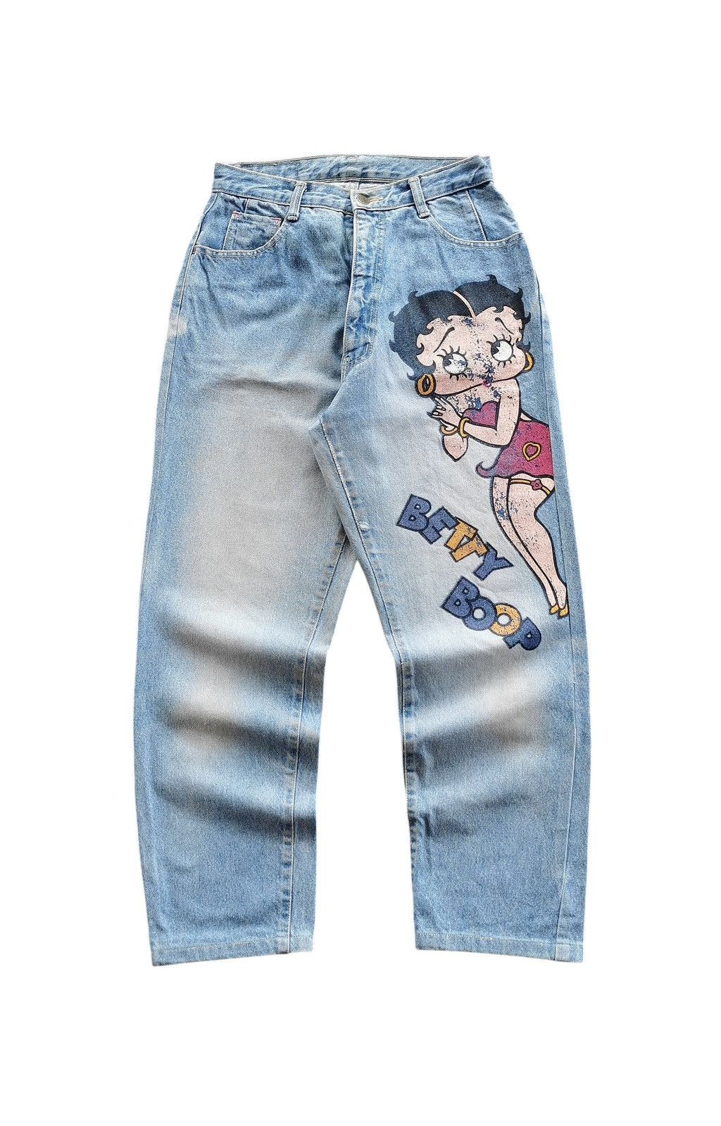 Anime Vintage Betty Boop Big Betty Print Light Wash Jeans Size 28 Size US 28 / EU 44 - 1 Thumbnail