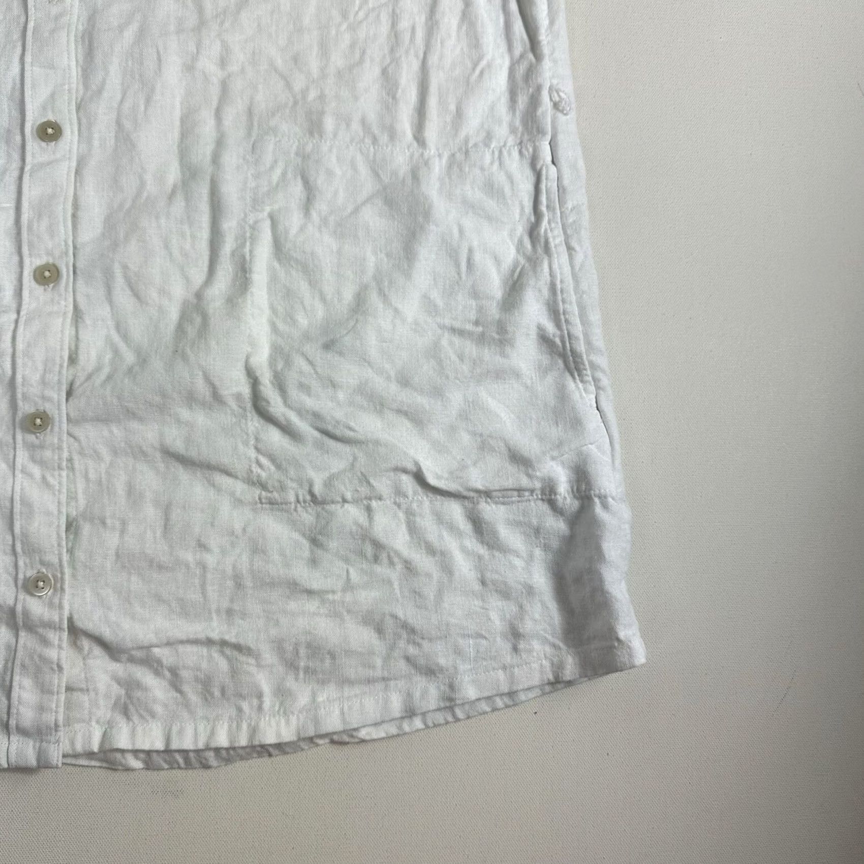Abercrombie & Fitch VINTAGE Abercrombie & Fitch Linen Blend Button-Up Blouse Short Sleeve Pockets White Womens Size LP L Size L / US 10 / IT 46 - 5 Thumbnail