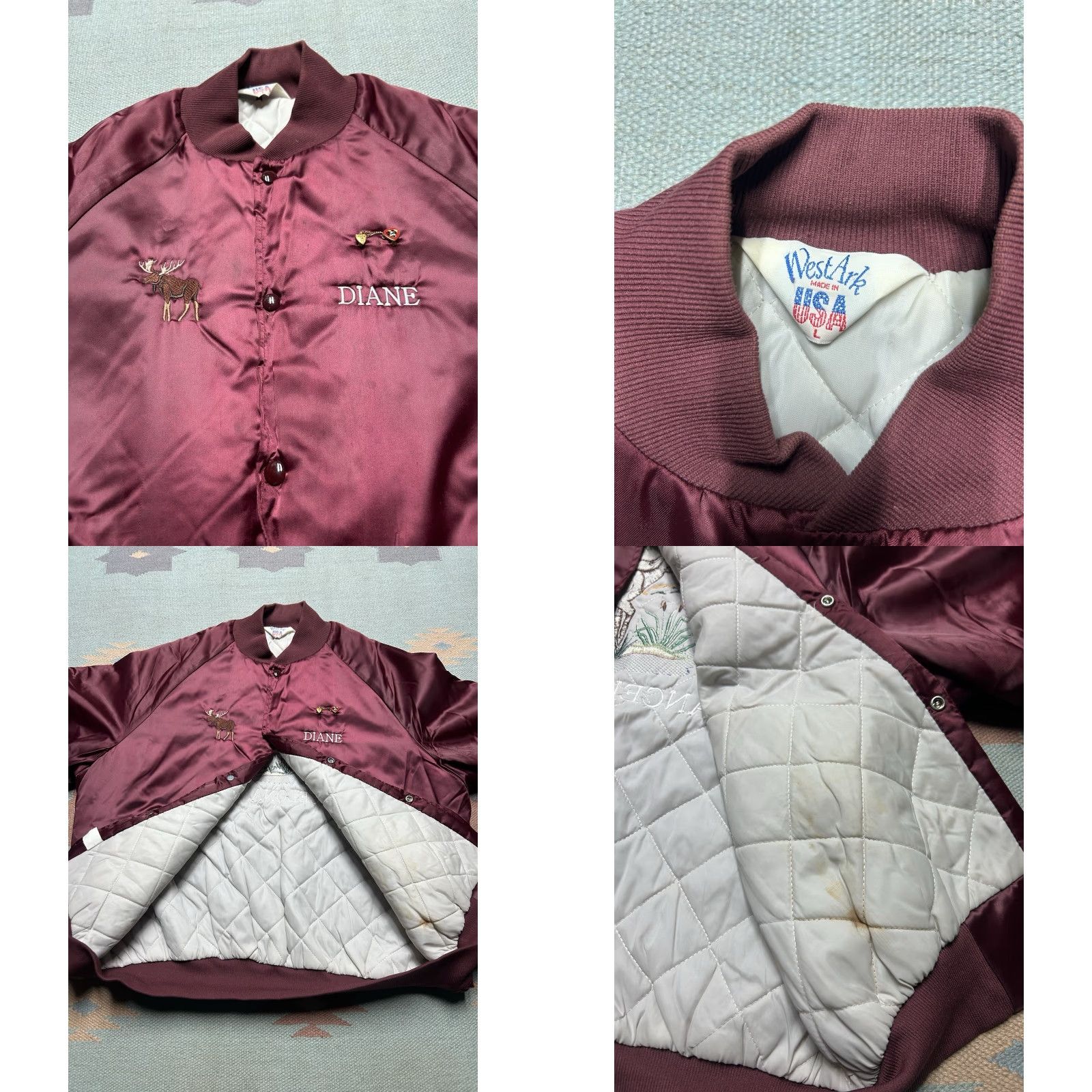 Vintage VINTAGE 80s satin bomber jacket Mancelona Michigan embroidered moose large Jacket Mens L Satin Moose Embroidered Michigan Vintage 80s Size US L / EU 52-54 / 3 - 8 Thumbnail