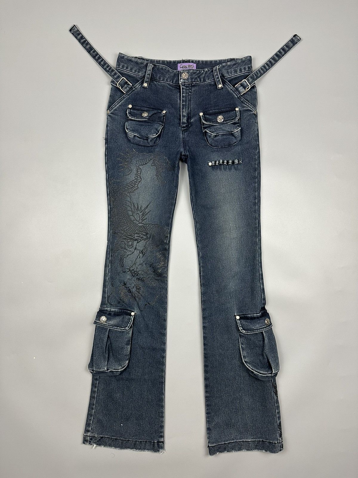 🔥Rare🔥Cutie Flash Dragon Bondage Multipocket Flared Jeans