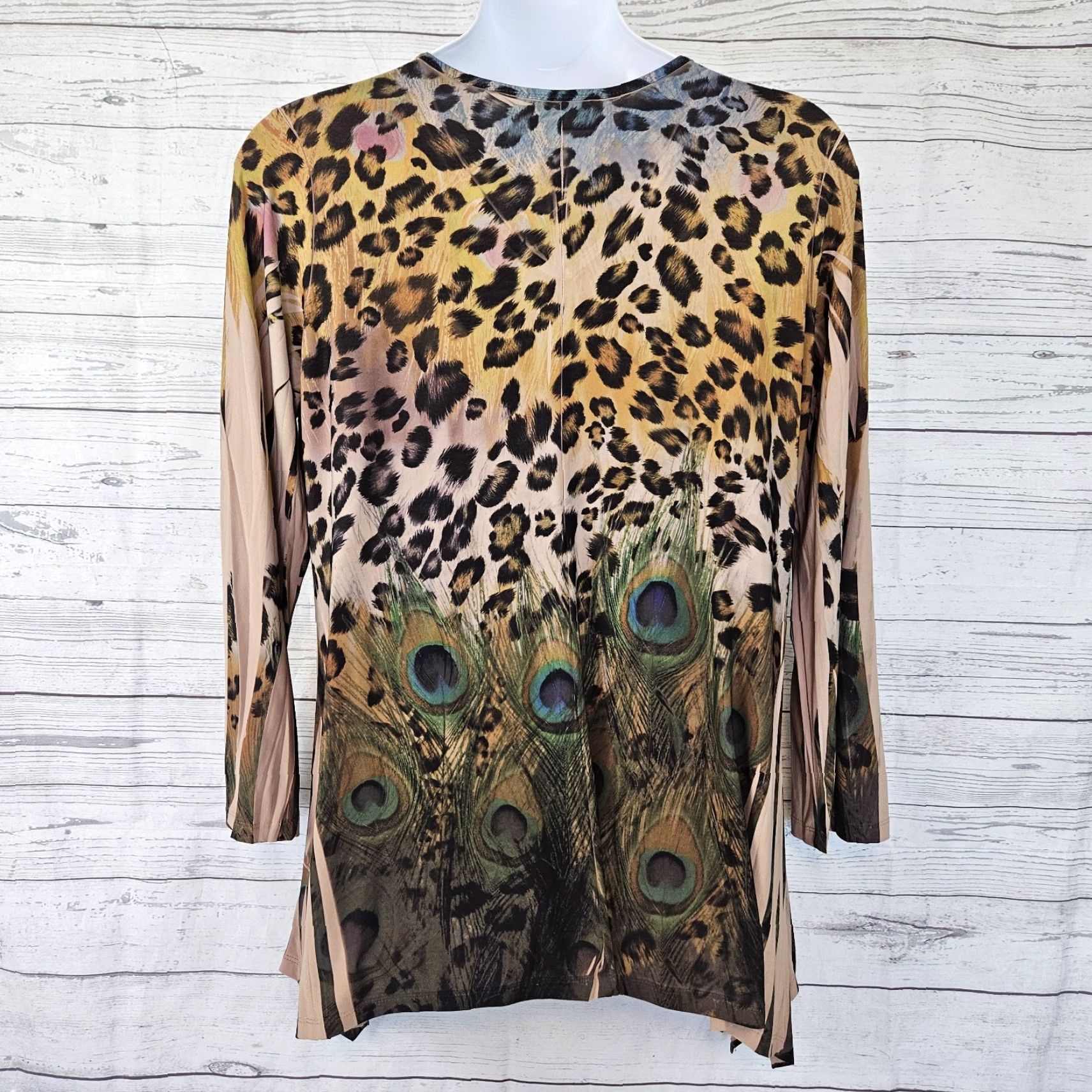 Vintage VINTAGE The Pyramid Collection Womens Top 1X Black Beige Animal Print Embellished Blouse Size XL / US 12-14 / IT 48-50 - 3 Thumbnail