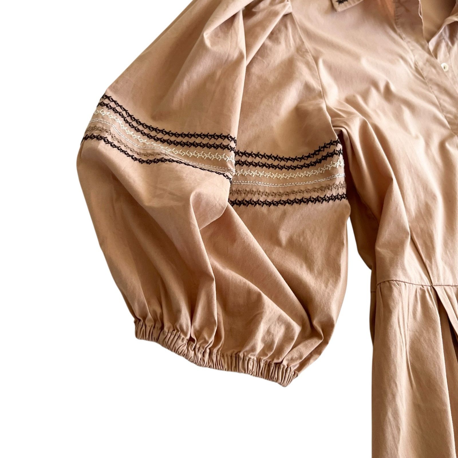 Other Sfizio Tan Embroidered Poplin A-Line Midi Dress Size S / US 4 / IT 40 - 6 Thumbnail