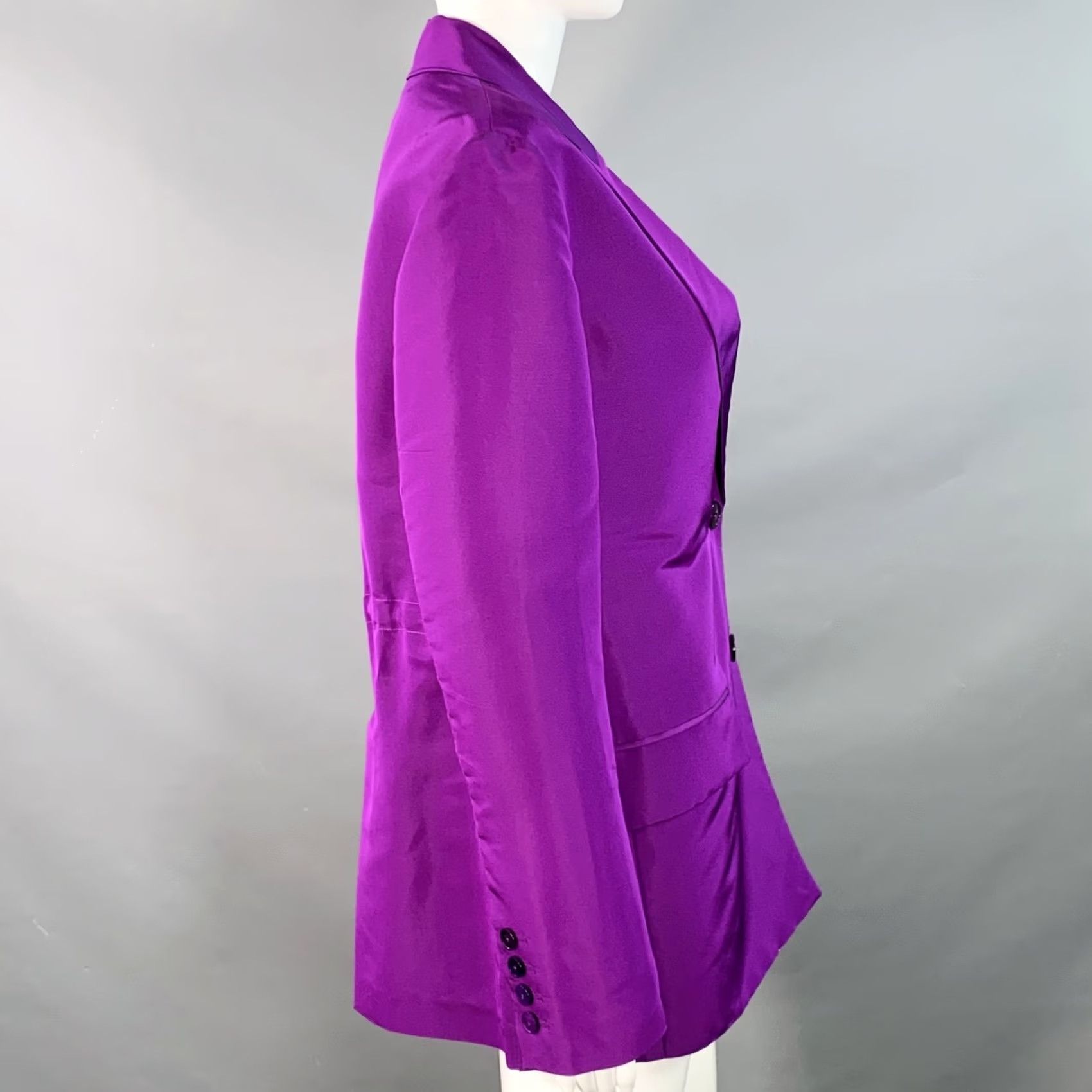 Valentino VALENTINO Size 4 Purple Silk Peak Lapel Drawstring Jacket Blazer Size S / US 4 / IT 40 - 2 Thumbnail