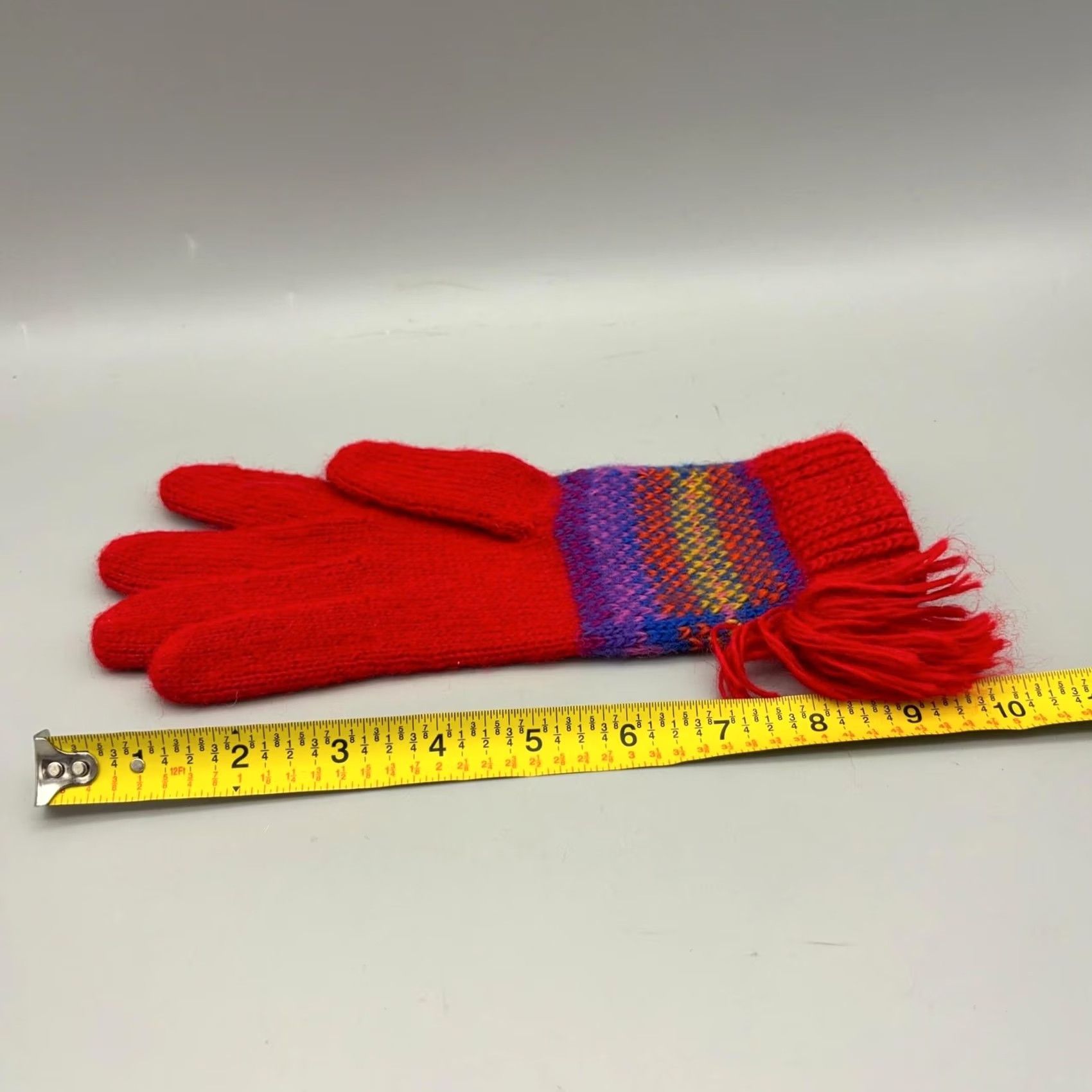 Vintage VINTAGE Aris Gloves Red Knit Fair Isle Tassel Winter Acrylic Womens One Size Size ONE SIZE - 4 Thumbnail