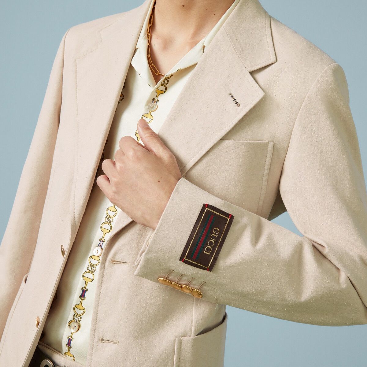 Gucci o1s1wg110125 Cotton Formal Jacket with Embroidery in Beige Size US S / EU 44-46 / 1 - 3 Thumbnail