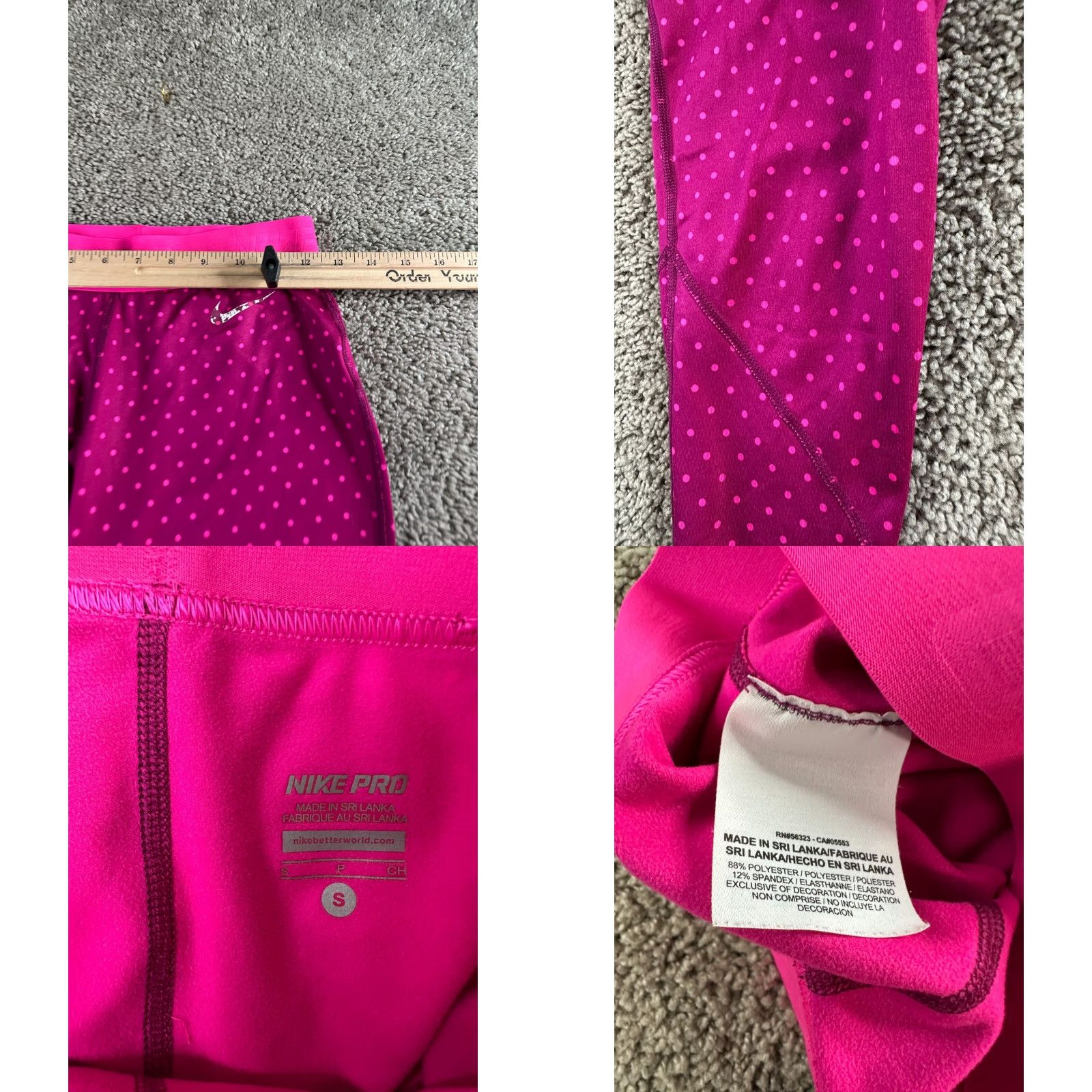 Nike Nike Pro Hyperwarm Leggings Womens S Raspberry Pink Polka Dot Yoga DriFIT Ladies Size 28" / US 6 / IT 42 - 8 Thumbnail
