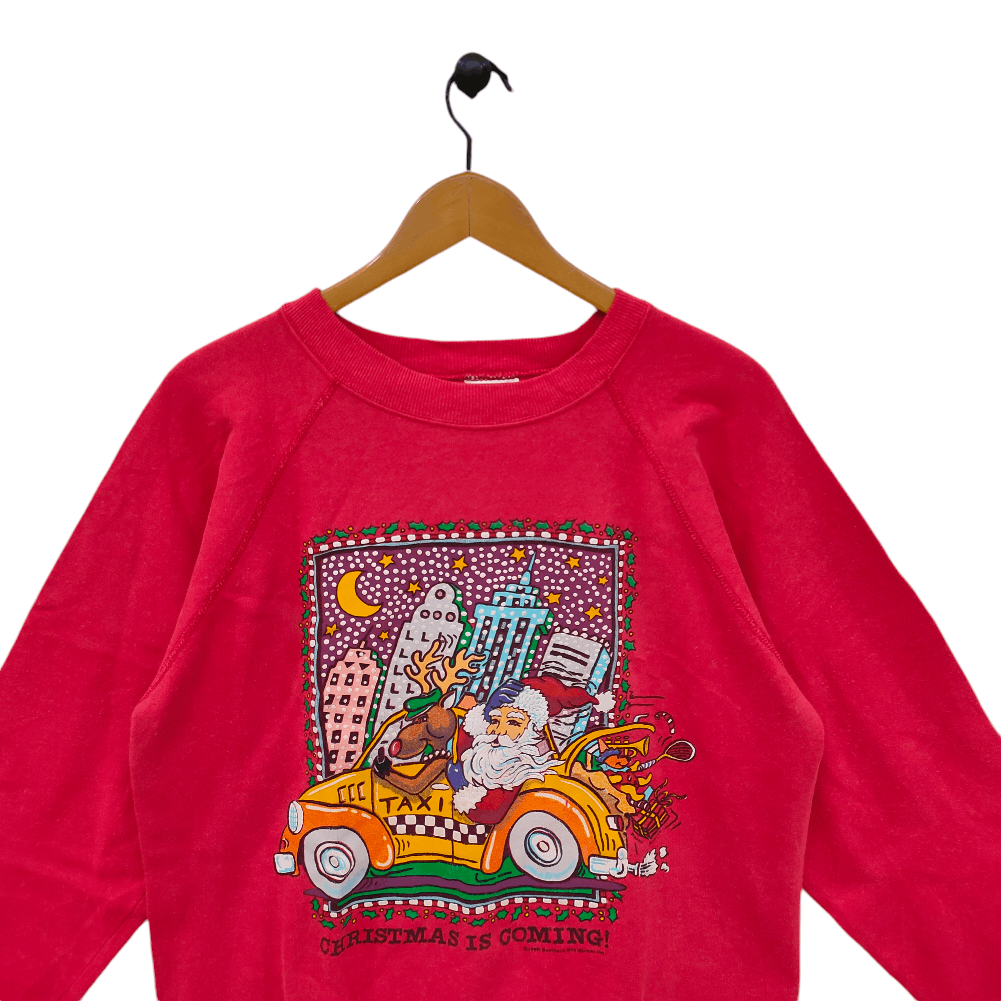 Hanes × Vintage 1990 Santa Taxi Christmas is Coming Sweater Size US M / EU 48-50 / 2 - 3 Thumbnail