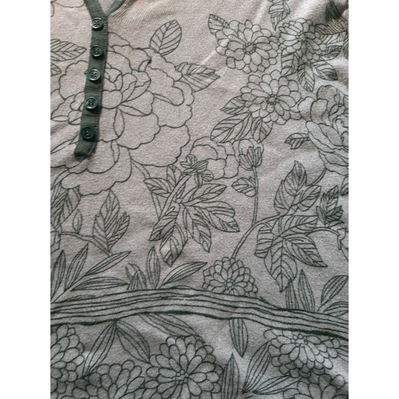 Vintage Cathy Daniels Women's L Floral 3/4 Sleeve Pullover Sweater Green Brown Size L / US 10 / IT 46 - 2 Thumbnail
