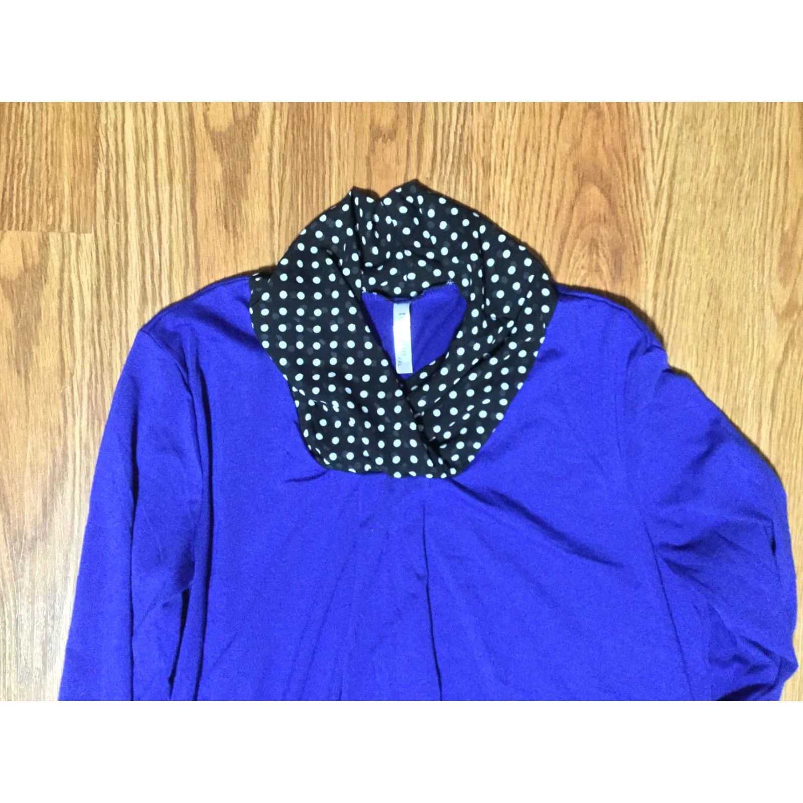 Vintage Teng Yue Blue Long Sleeve Blouse Scarf-like Neckline & Asymmetrical Hem XXL Size XXL / US 16-18 / IT 52-54 - 2 Thumbnail