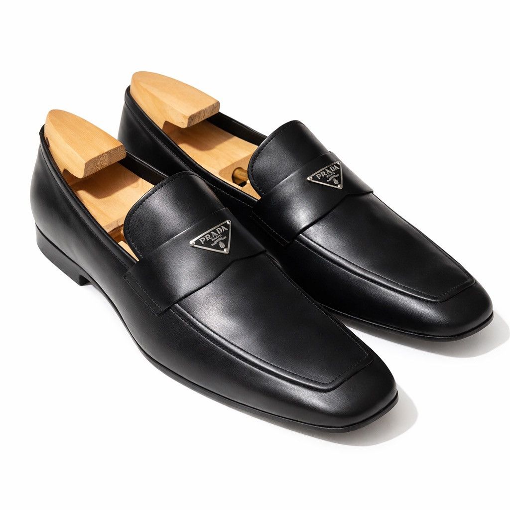 Prada PRADA Black Triangle Logo Leather Loafers EU 42 Size US 9 / EU 42 - 2 Thumbnail