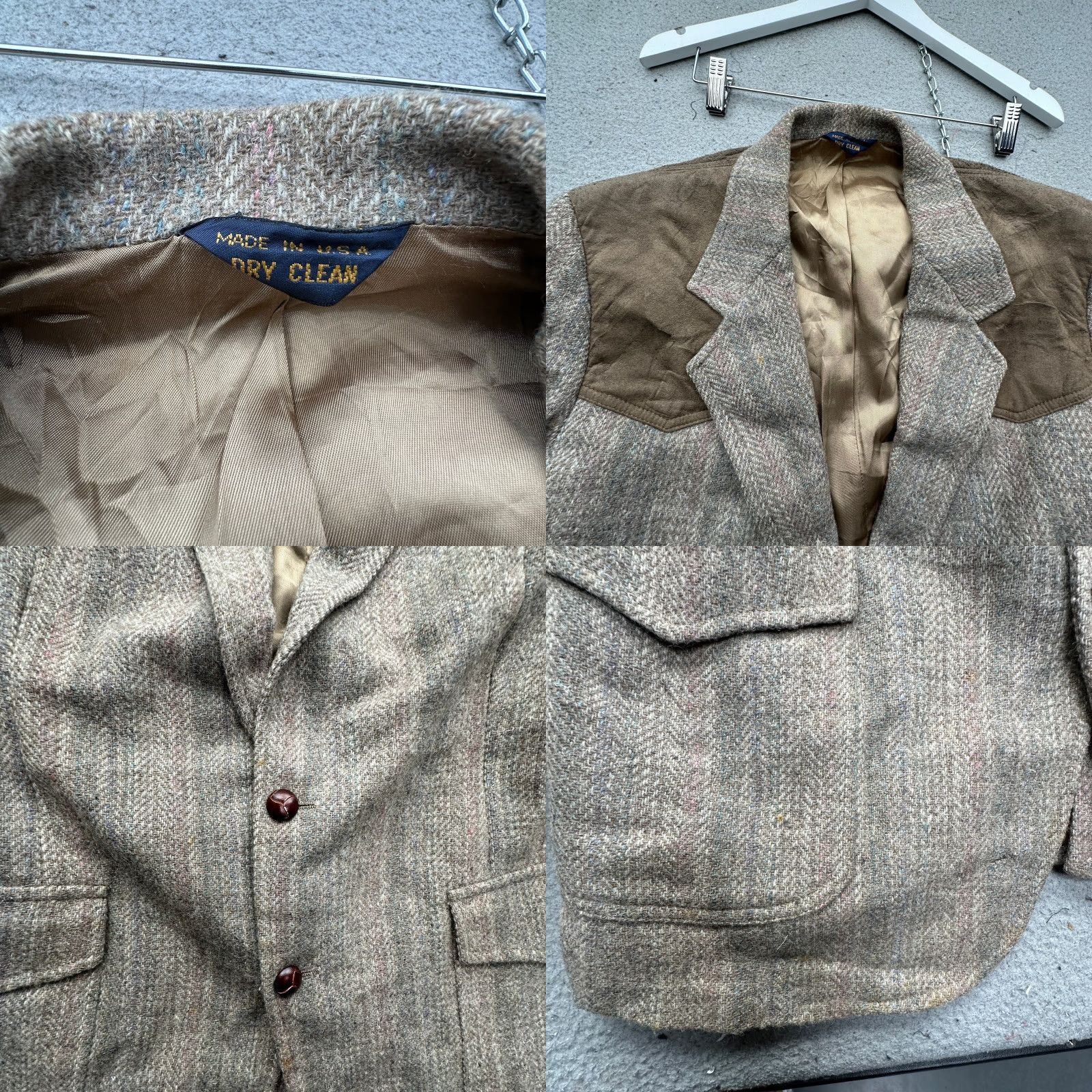 Pendleton VINTAGE Pendleton Wool Tweed Sport Coat Blazer Mens 42 Long Large Suede Yoke Wool Blazer Mens 42 Long Large Retro Coat Size 42R - 9 Thumbnail