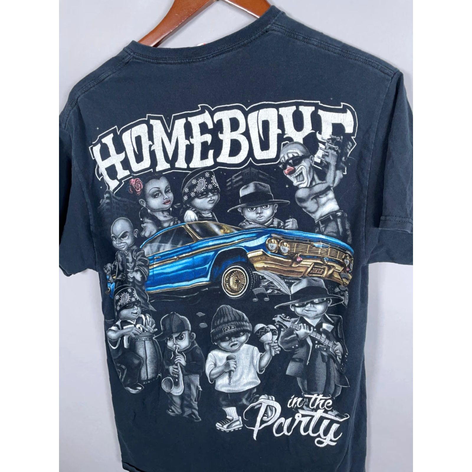 Fruit Of The Loom VINTAGE Fruit of the Loom Men's T-Shirt Adult Small Black Double-Sided Homeboys in the Party 90s Retro Cars Size US S / EU 44-46 / 1 - 4 Thumbnail