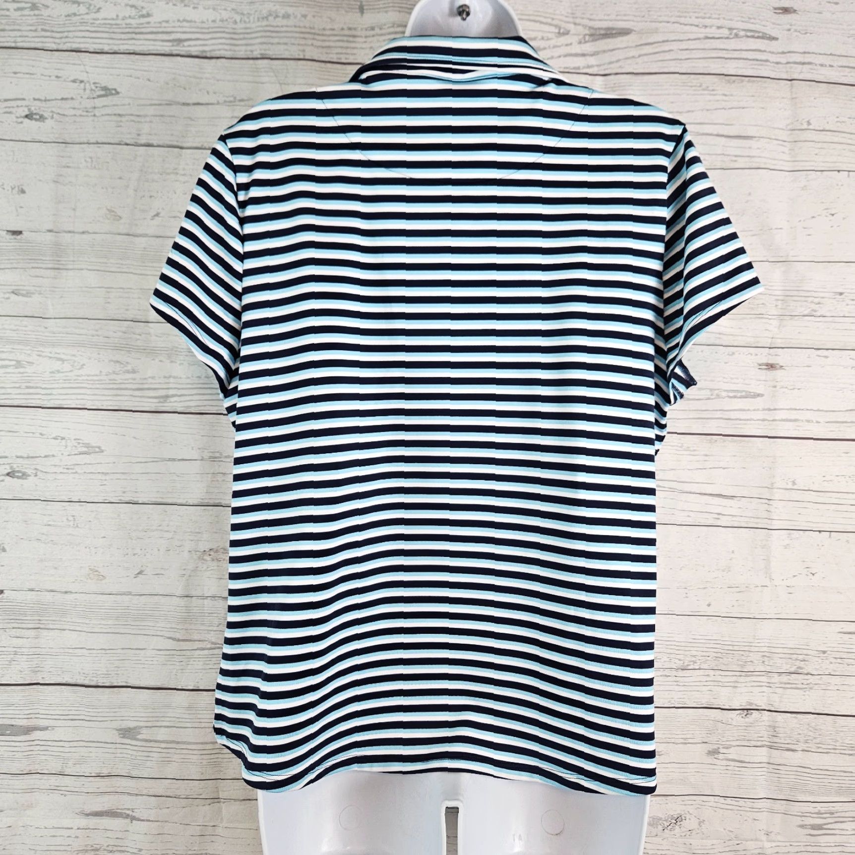 Vintage Chico's Women Top Blouse Shirt Shirt Chicos Womens Top Sz Large Blue White Striped Short Sleeve Pullover Collared Basic Vintage No N/A Size L / US 10 / IT 46 - 3 Thumbnail