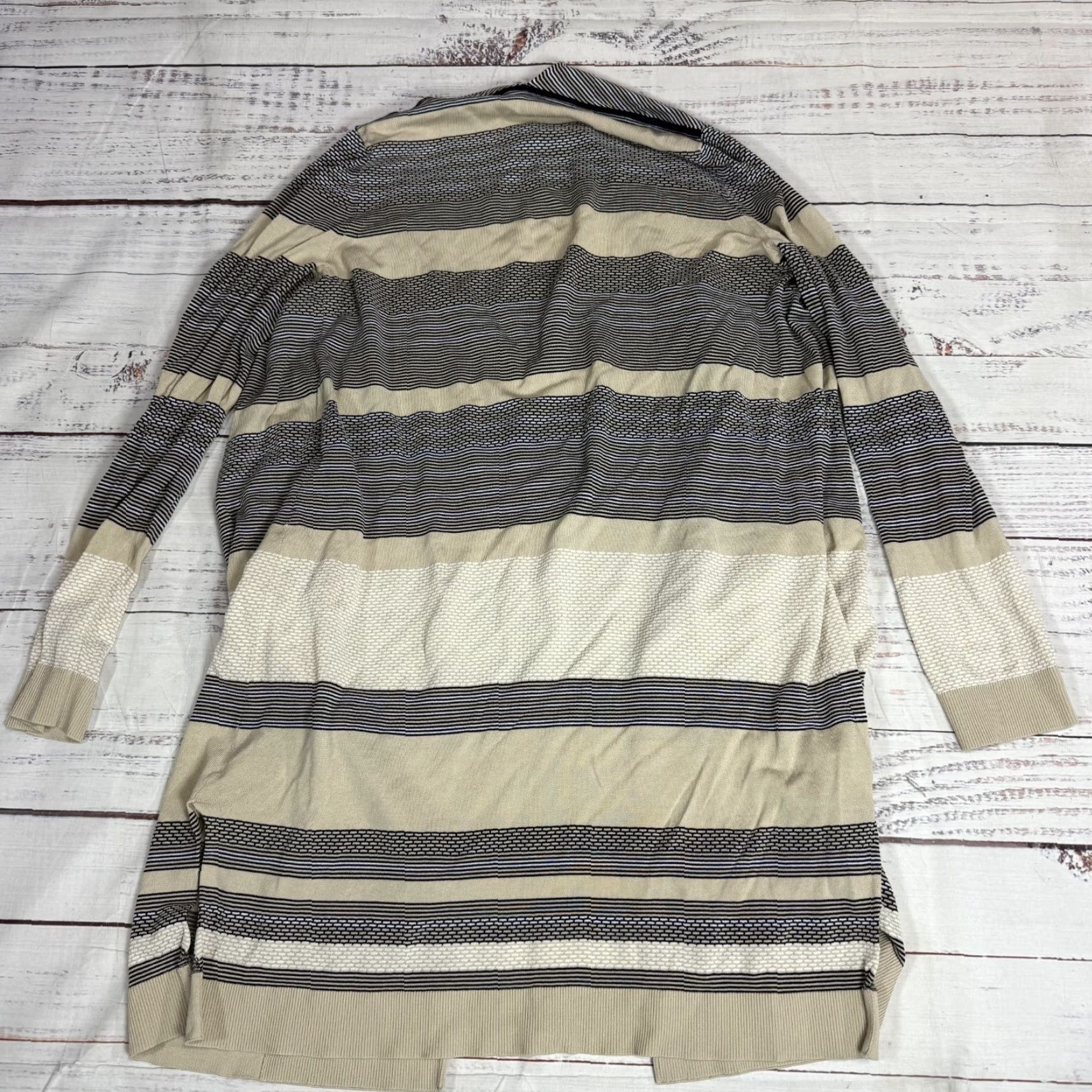 Vintage Per Se Beige Stripe Cardigan Sweater Open Front Knit Long Sleeve Sz M Womens Size M / US 6-8 / IT 42-44 - 5 Thumbnail