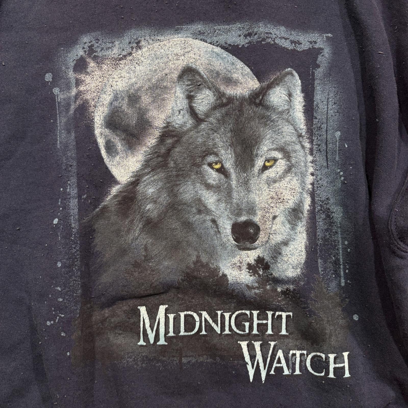 Jerzees Vintage Midnight Watch Wolf Y2K Navy Graphic Crewneck Size US L / EU 52-54 / 3 - 3 Thumbnail