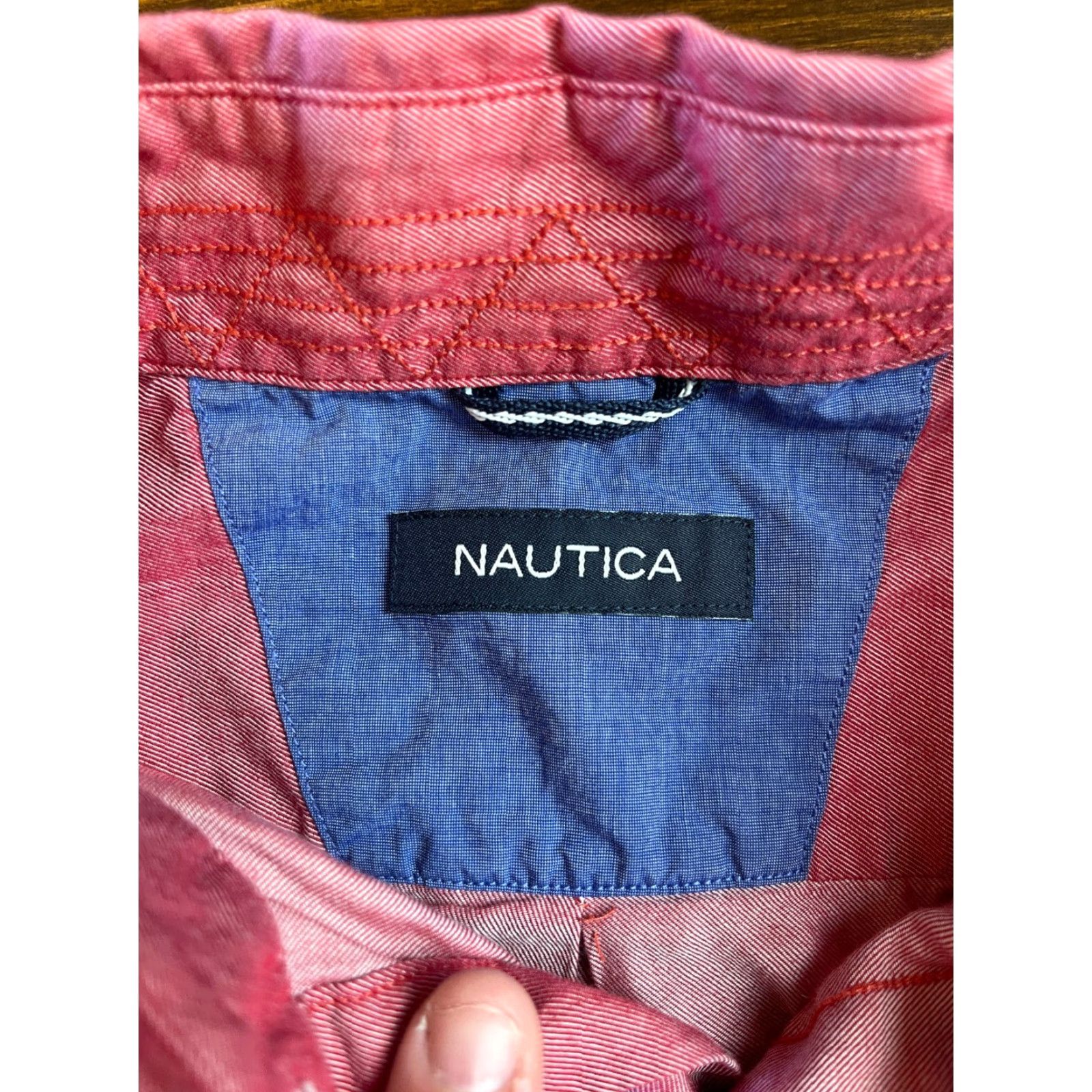 Nautica Nautica Shirt, Men's Large, Red, Button-Down Dress Shirt, Long Sleeve, Casual, Regular Fit, Button Up, Collared, Vintage: No, - Size 42R - 6 Thumbnail