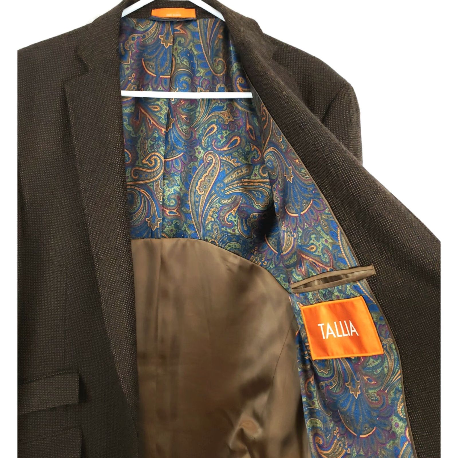 Tallia VINTAGE Tallia Brown Wool Blazer Men 44L Single-Breasted Suit Coat Office Business Size 44R - 5 Thumbnail