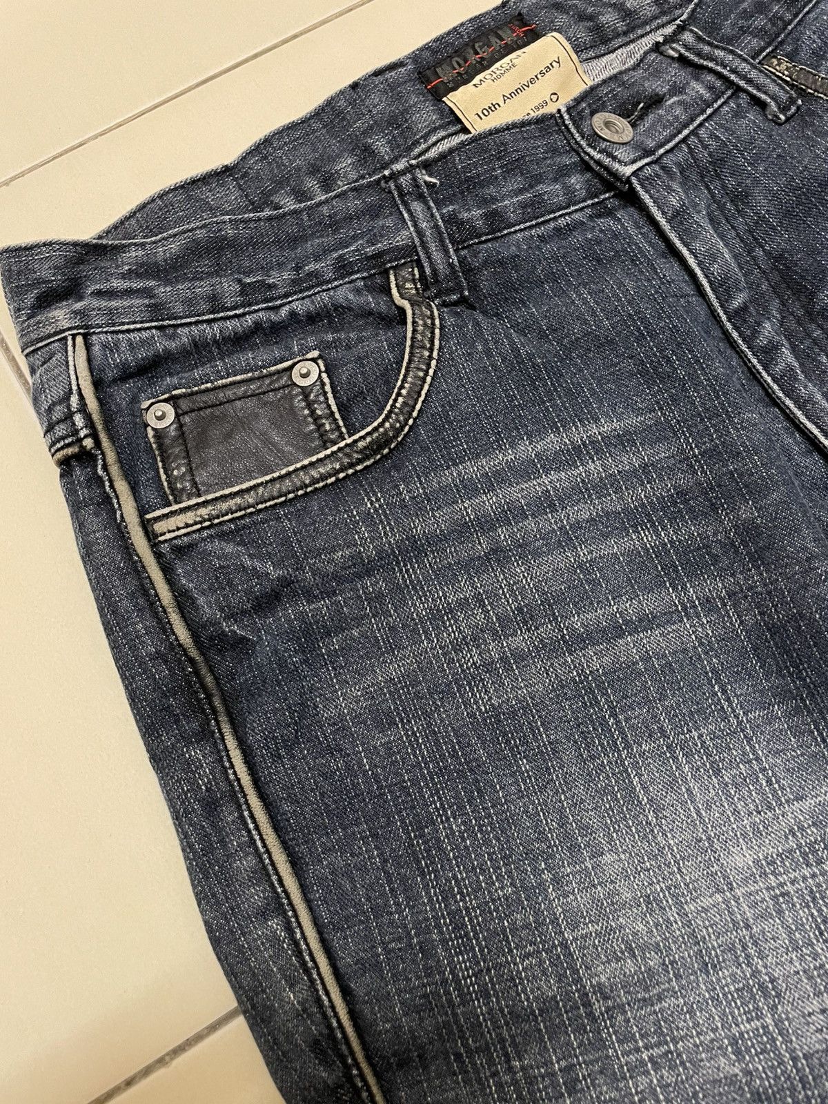 Morgan Homme Morgan Homme Straight Cut Jeans With Leather Detailing Size US 33 - 5 Thumbnail