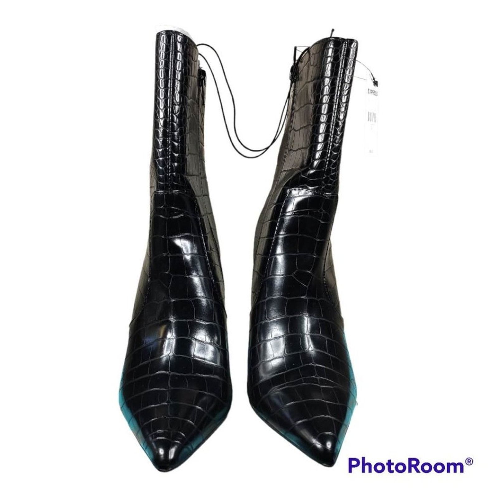 Express Express Faux Leather Croc Thin Heel Boots size 9 Size US 9 / IT 39 - 3 Thumbnail