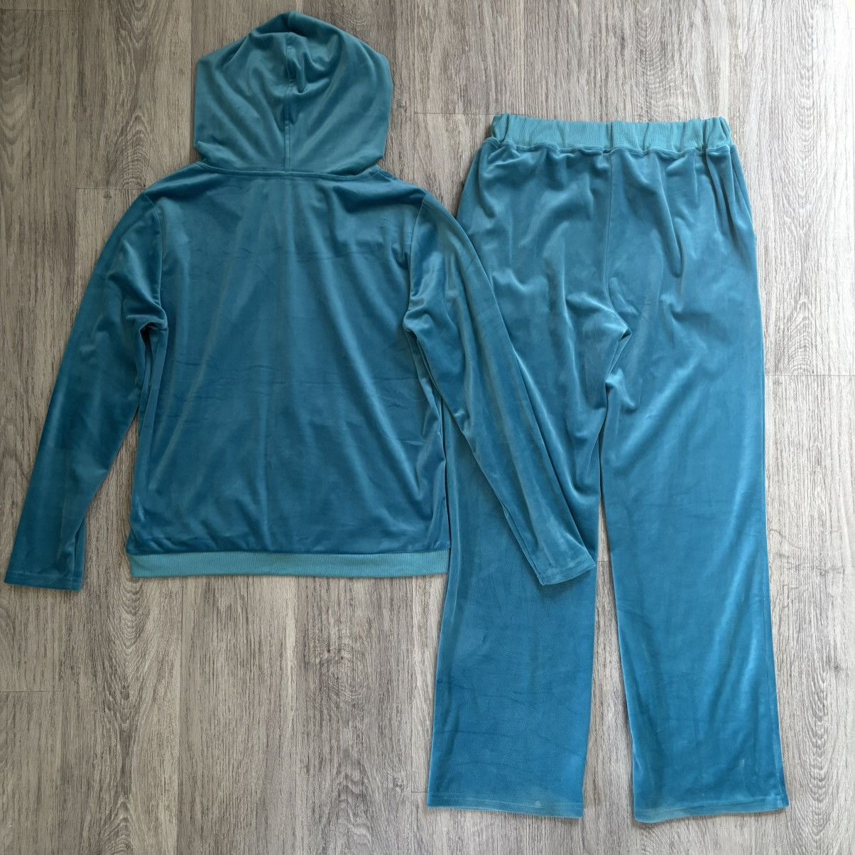 Velour Teal Track Suit Soft Cotton Blend Zip up Jacket Pants M Size M / US 6-8 / IT 42-44 - 7 Thumbnail