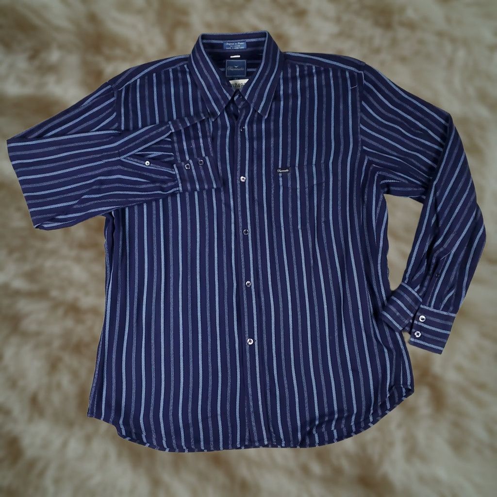 Faconnable Façonnable Shirt Mens L Blue Striped Button-Up Long Sleeve Casual Business Preppy Size US L / EU 52-54 / 3 - 1 Thumbnail