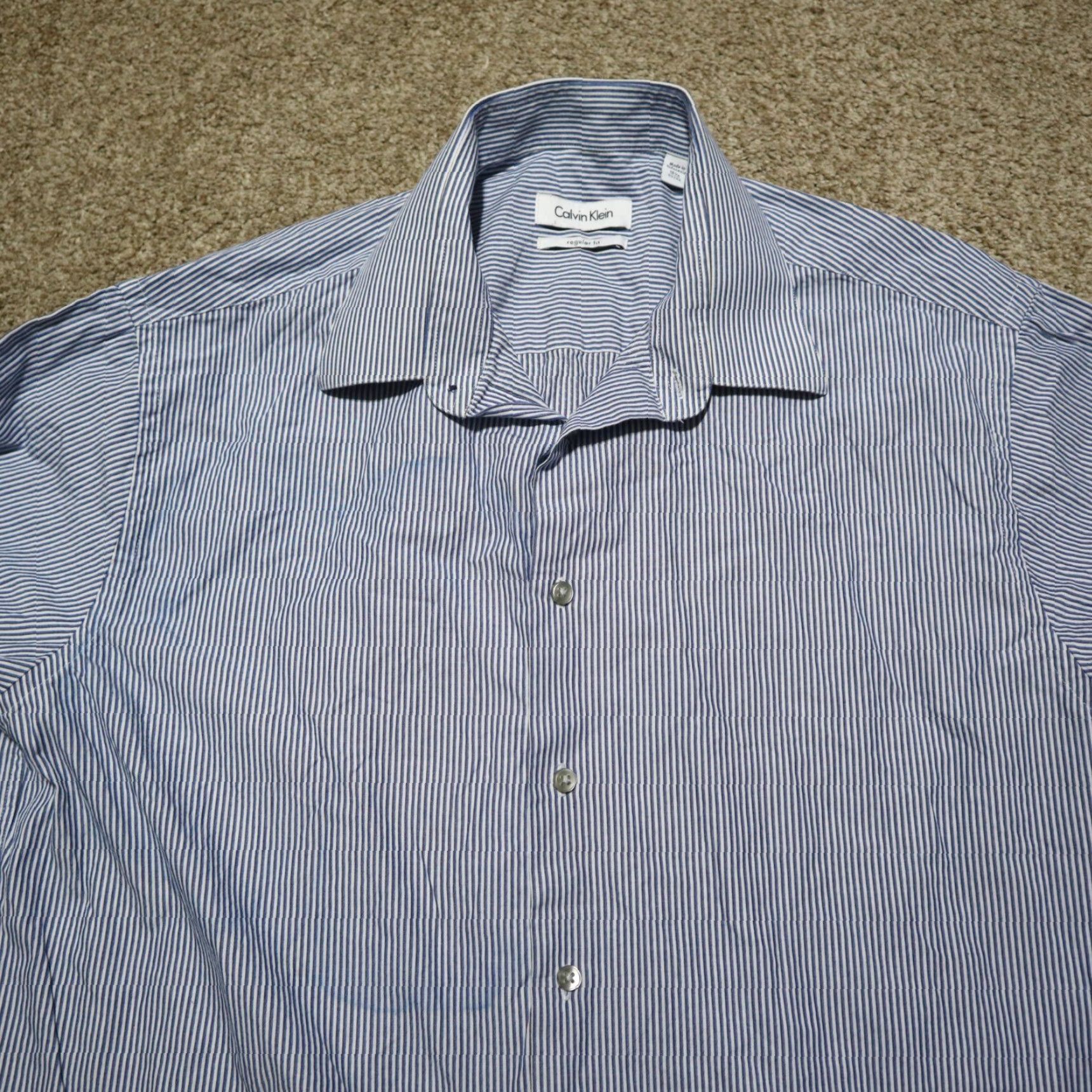 Calvin Klein Calvin Klein CK Blue Striped Button-Down Shirt Long Sleeve Men's 16.5 32/33 Size XS-? Size US XL / EU 56 / 4 - 2 Thumbnail