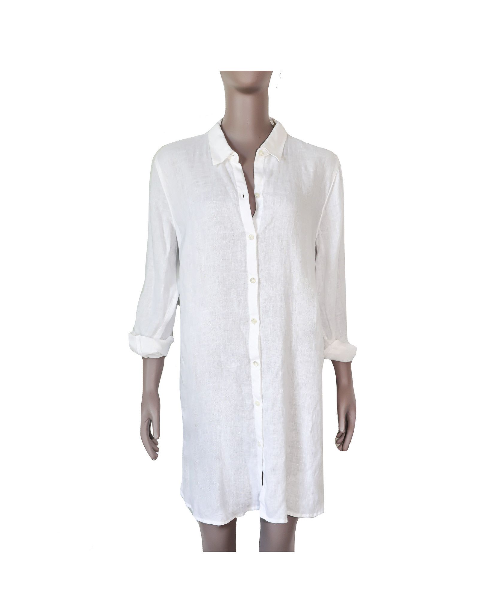 Vintage White Linen Button Down Shirt Beach Coverup Dress Casual Top Size L / US 10 / IT 46 - 1 Thumbnail