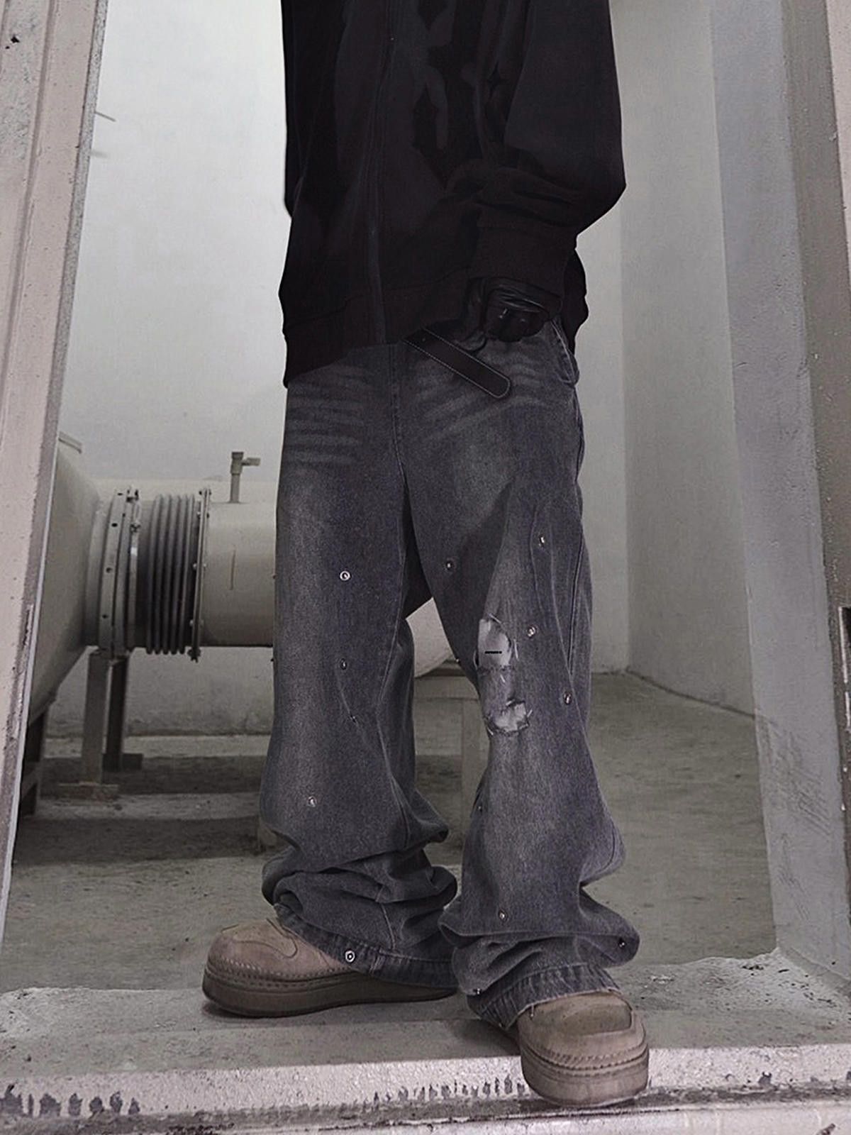 Jean × Vintage Gray Ripped Baggy Jeans, Distressed Jeans Size US 32 / EU 48 - 4 Thumbnail