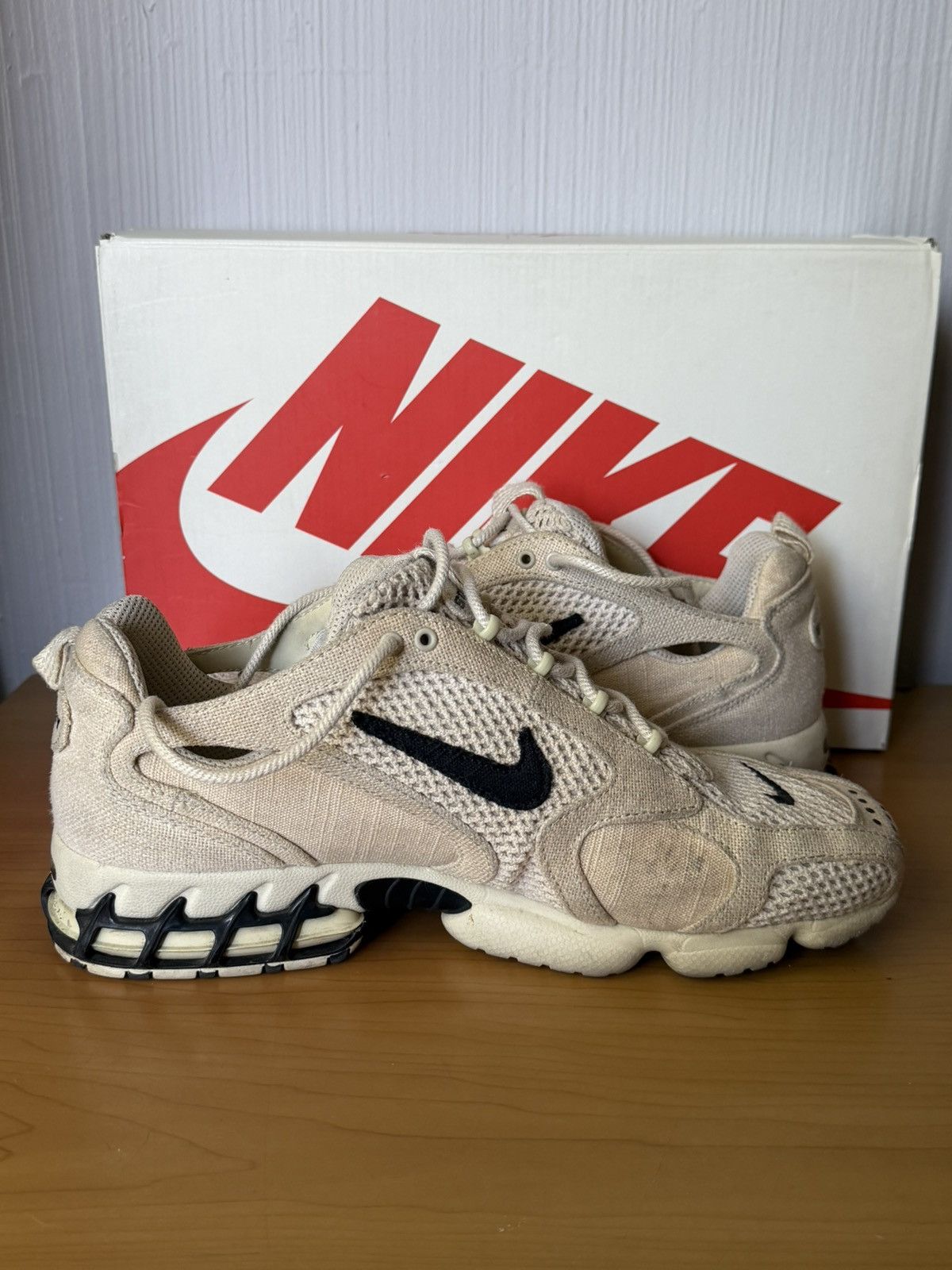 Nike × Stussy Stussy X Nike Air Zoom Spiridon Caged 2 Fossil Size US 12 / EU 45 - 9 Thumbnail