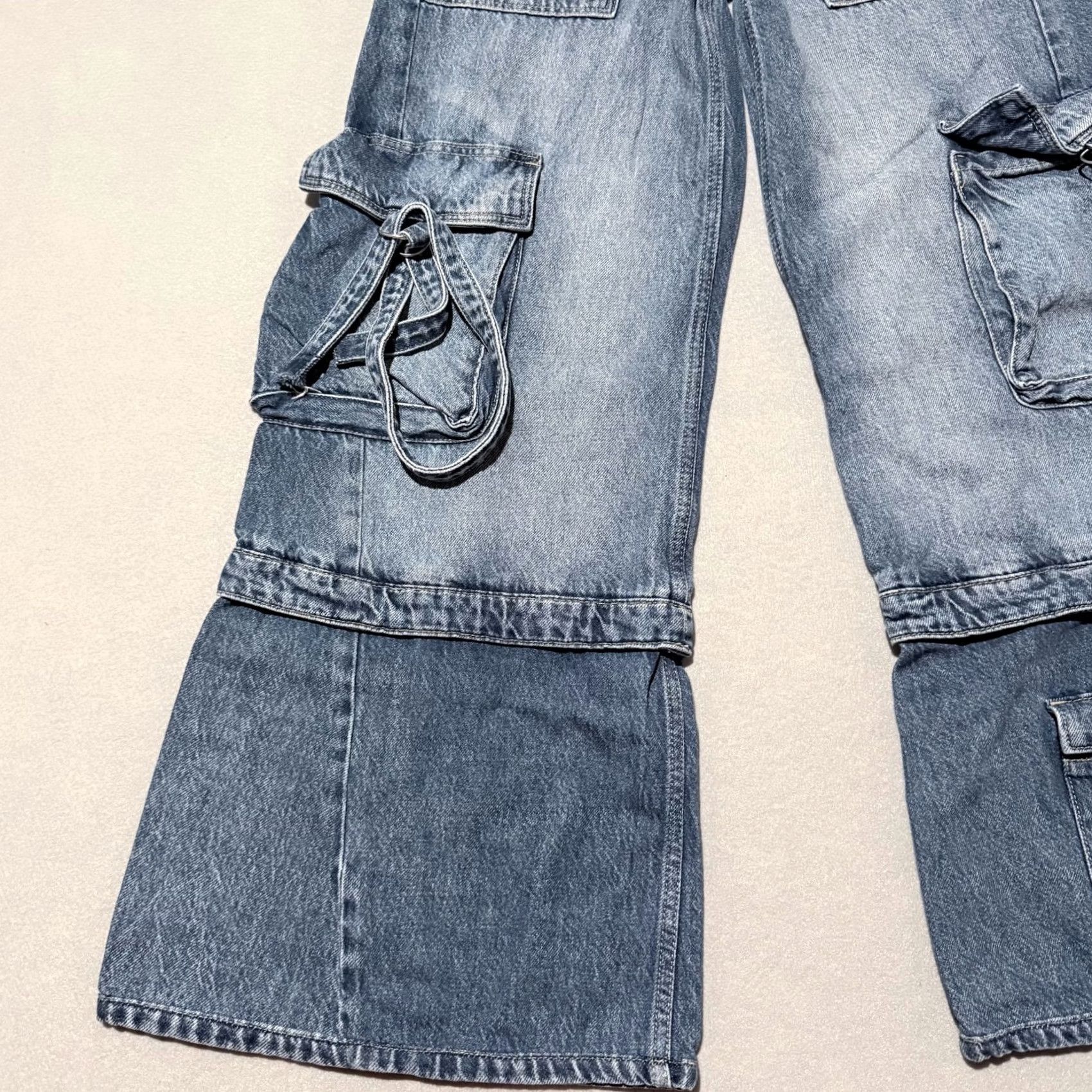 Bershka Bershka Jeans Women Blue Mid Cargo Flared Relaxed Baggy Y2K 00 Vintage City 90s Bohemian Logo Size 24" / US 00 / IT 34 - 5 Thumbnail