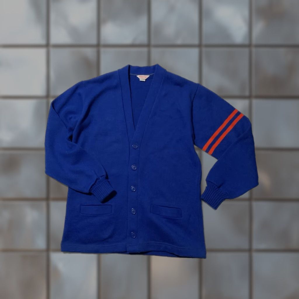 Vintage VINTAGE Hatchers MFG Blue Red Stripe Varsity Cardigan Sweater Sz.44 Knit 60s 70s Mens Womens? Size US XXL / EU 58 / 5 - 1 Thumbnail