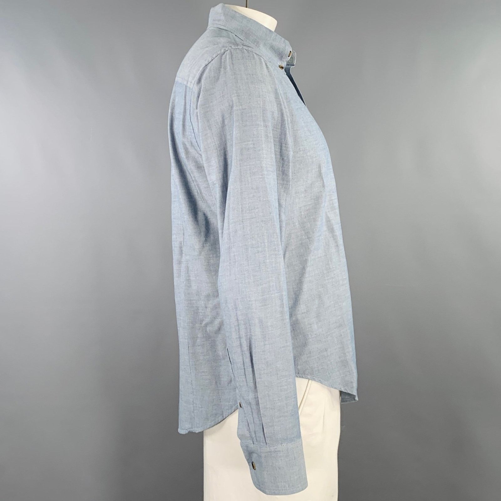 Band Of Outsiders Size L Blue Grey Cotton One Pocket Long Sleeve Shirt Size US L / EU 52-54 / 3 - 2 Thumbnail