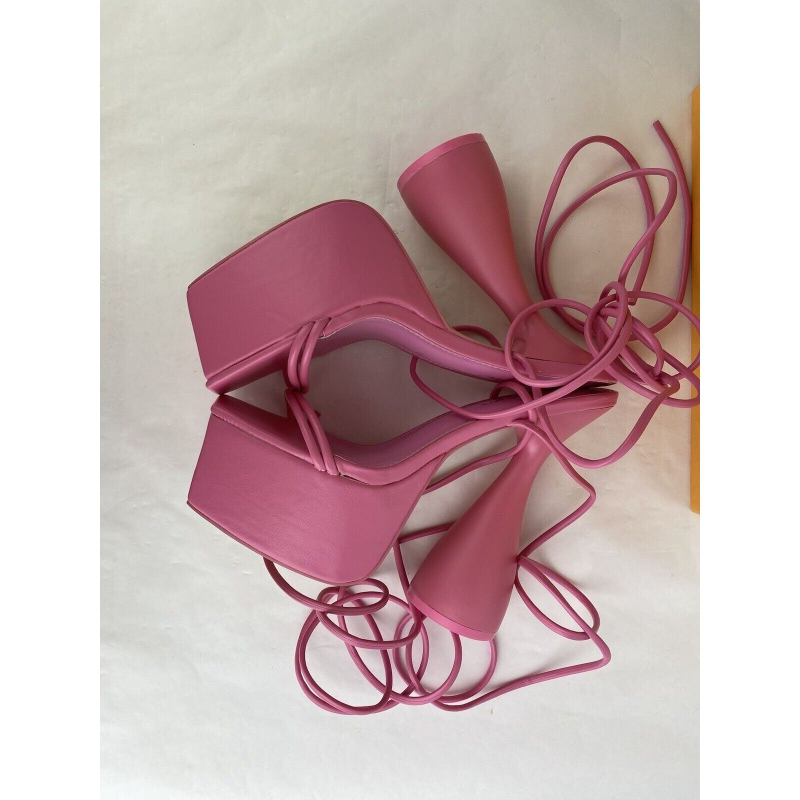 Other Public Desire Block Heels Shoes Pink Anabele Box Lace Up Size US 8 / IT 38 - 7 Thumbnail