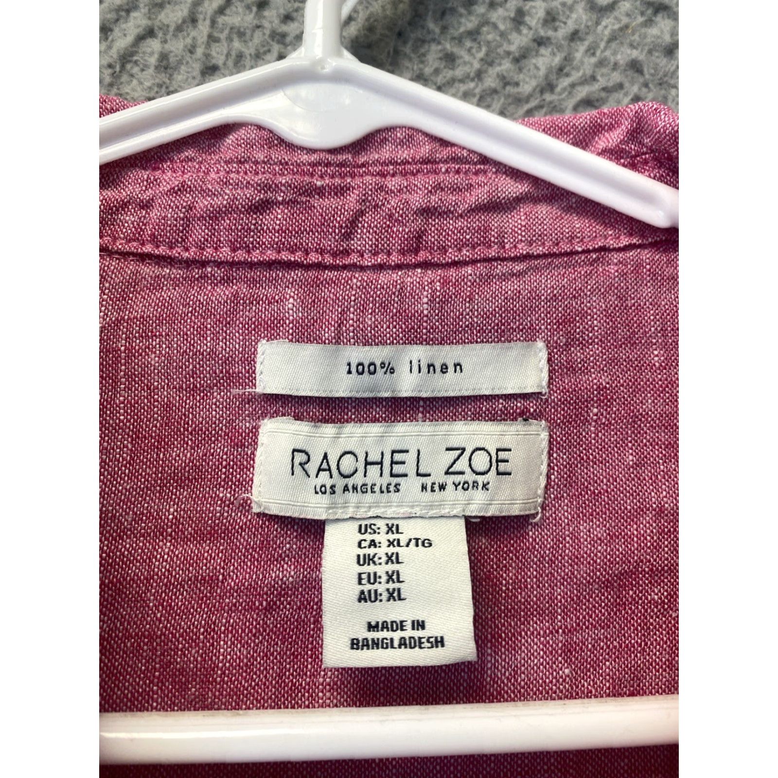 Rachel Zoe RACHEL ZOE Women's Blouse XL Pink 100% Linen Button-Up Shirt with Pockets Collared Size XL / US 12-14 / IT 48-50 - 3 Thumbnail