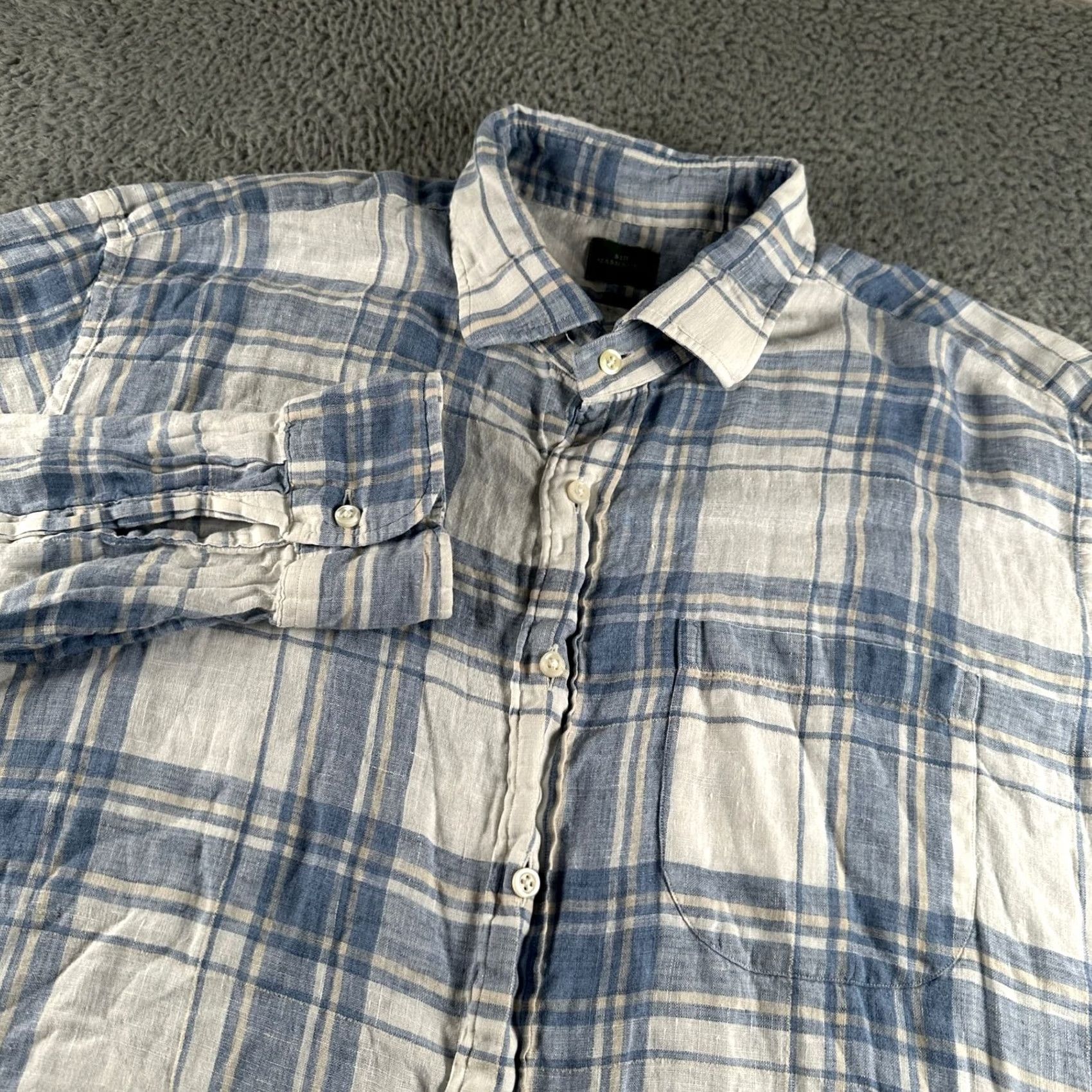 Sid Mashburn Sid Mashburn Shirt Mens XL Blue White Plaid Linen Blend Button Up Long Sleeve Size US XL / EU 56 / 4 - 2 Thumbnail