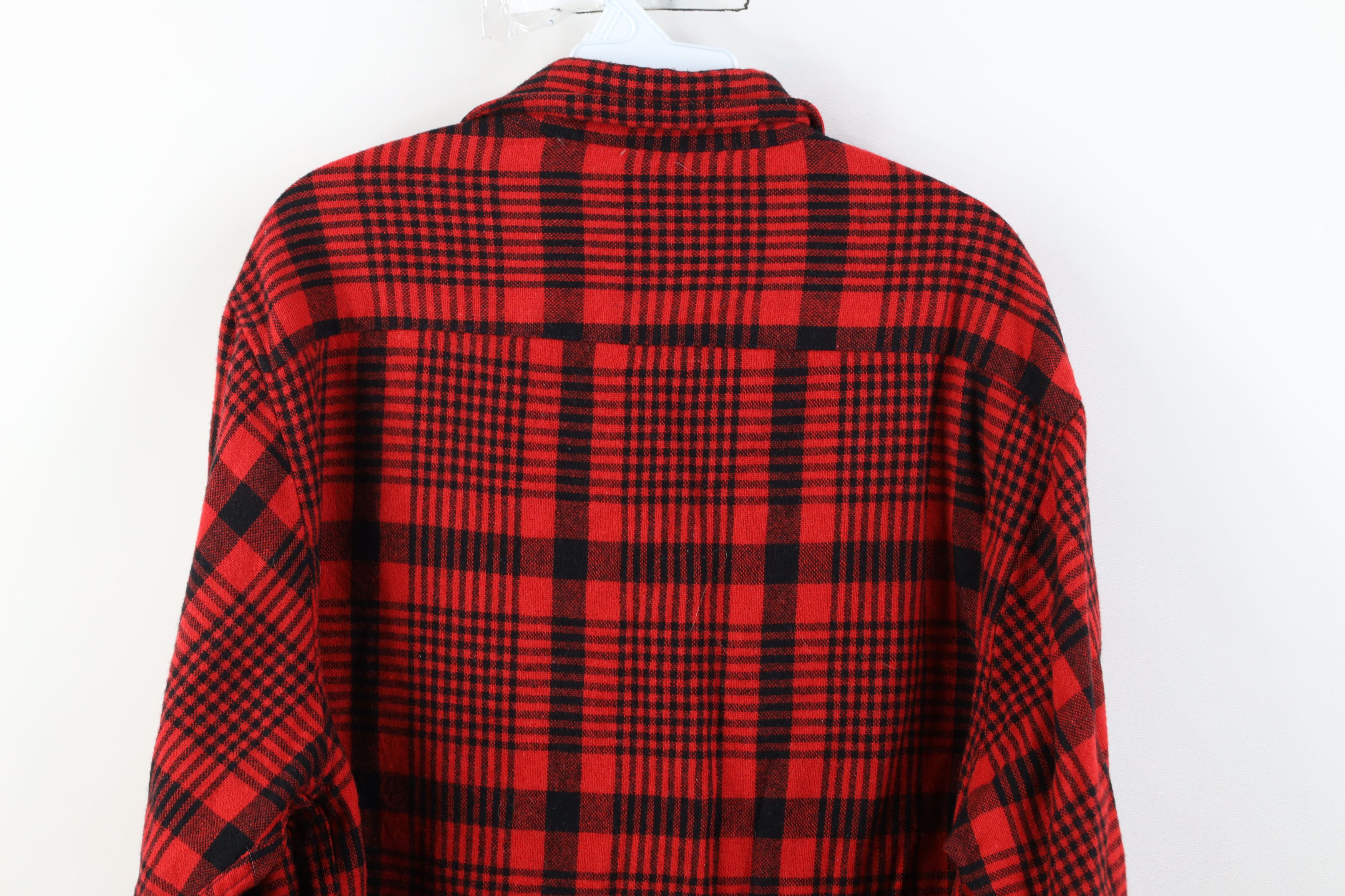 Vintage Vintage 70s Streetwear Knit Collared Button Shirt Red Plaid Size US XL / EU 56 / 4 - 10 Thumbnail