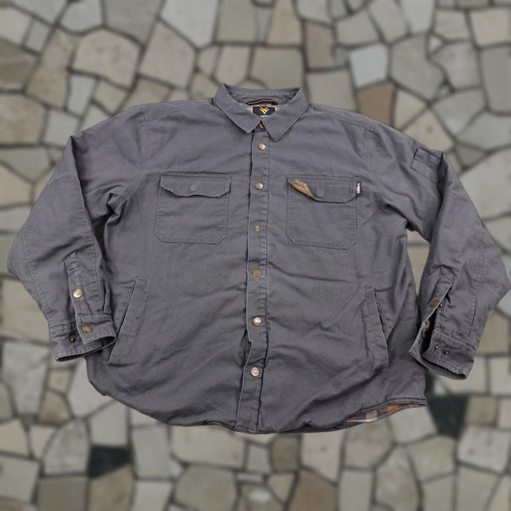 Vintage Hawx Jacket Mens XL Gray Quilted Shacket Heavy Duty Snap Up Lined Pockets Cotton Blend Canvas Outdoor Workwear Casual Autumn Winter Mens Size US XL / EU 56 / 4 - 1 Thumbnail