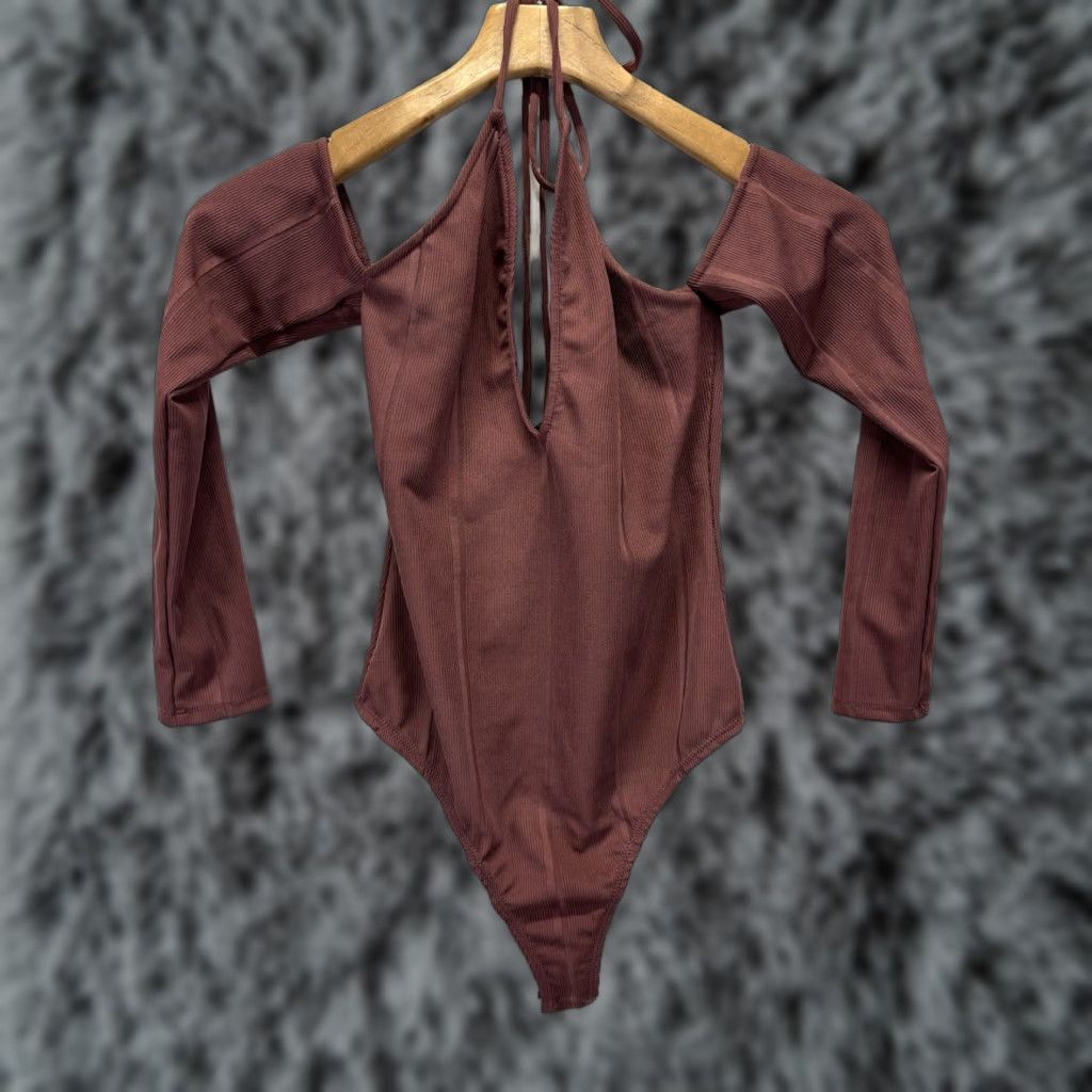 Vintage Michael Costello X Revolve Halter Bodysuit Top Sz Small Mauve Pink Women Bodysuit Casual Long Sleeve Tee Tie Neckline Regular Size Small Vintage No Size S / US 4 / IT 40 - 1 Thumbnail