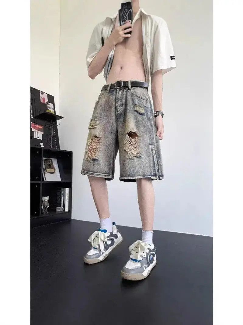 Japanese Brand Retro loose ripped denim shorts Size US 32 / EU 48 - 4 Thumbnail
