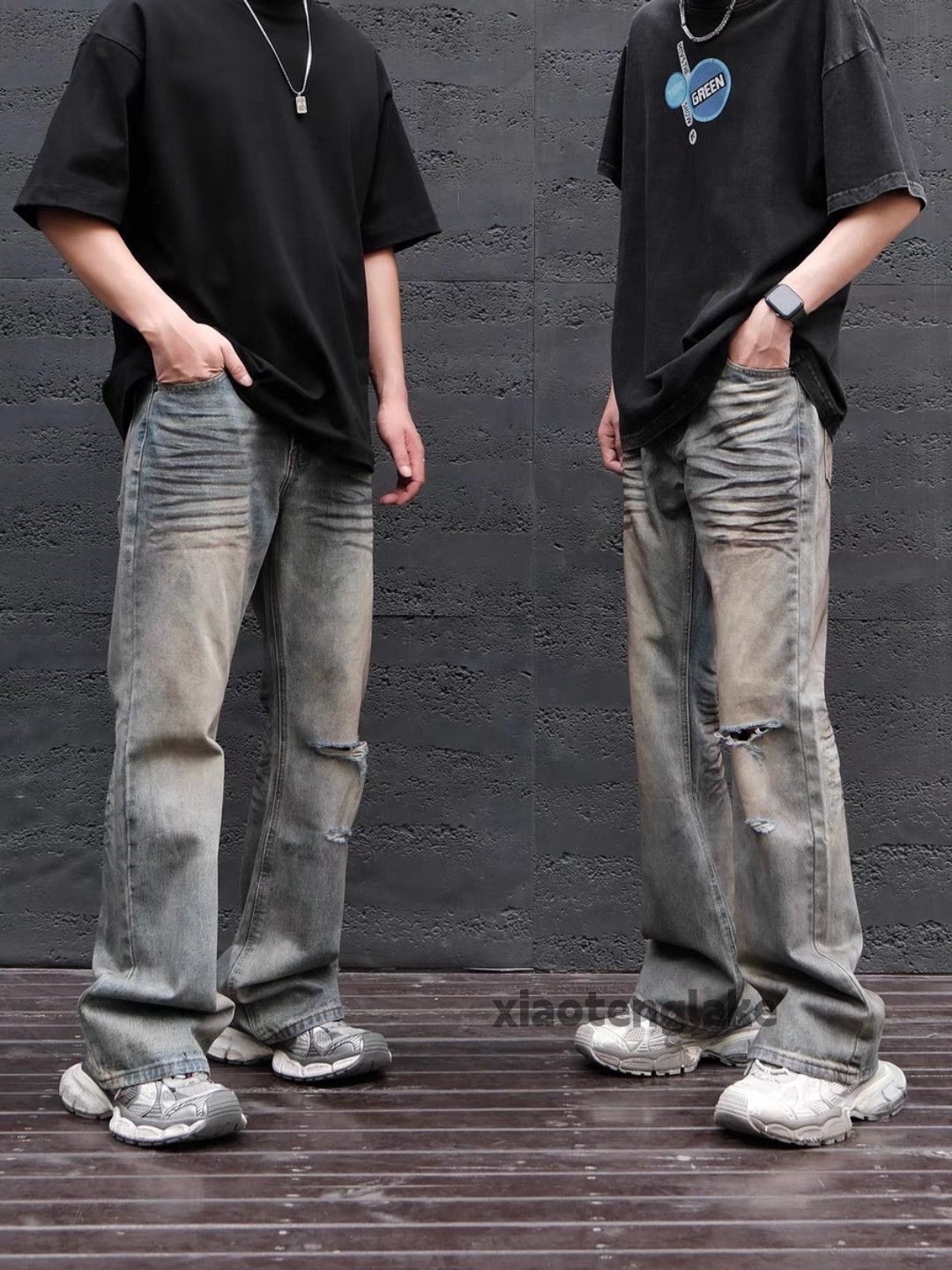 Jean × Vintage Unisex washed faded utility Damaged ripped rusty jeans Size US 32 / EU 48 - 4 Thumbnail