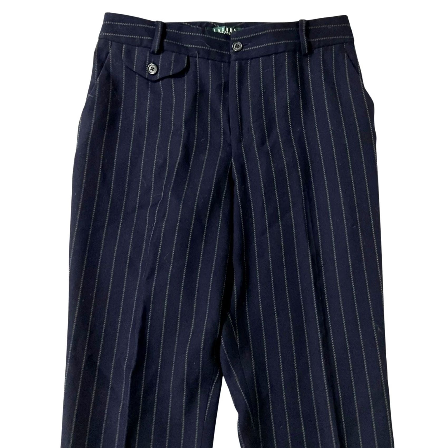 Vintage VINTAGE? Lauren Ralph Lauren Women’s Wool Pants Pinstripe Office Preppy Navy Trousers 2P Size 26" / US 2 / IT 38 - 2 Thumbnail