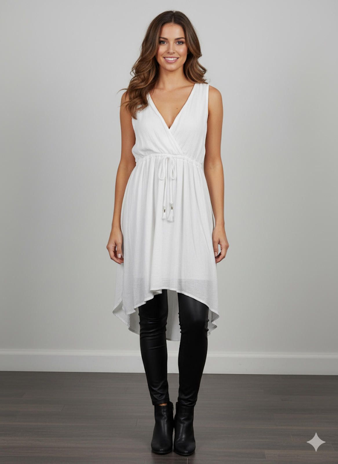 Lulus Lulu's White Sleeveless V-Neck Wrap Dress Drawstring Waist S Size S / US 4 / IT 40 - 1 Thumbnail